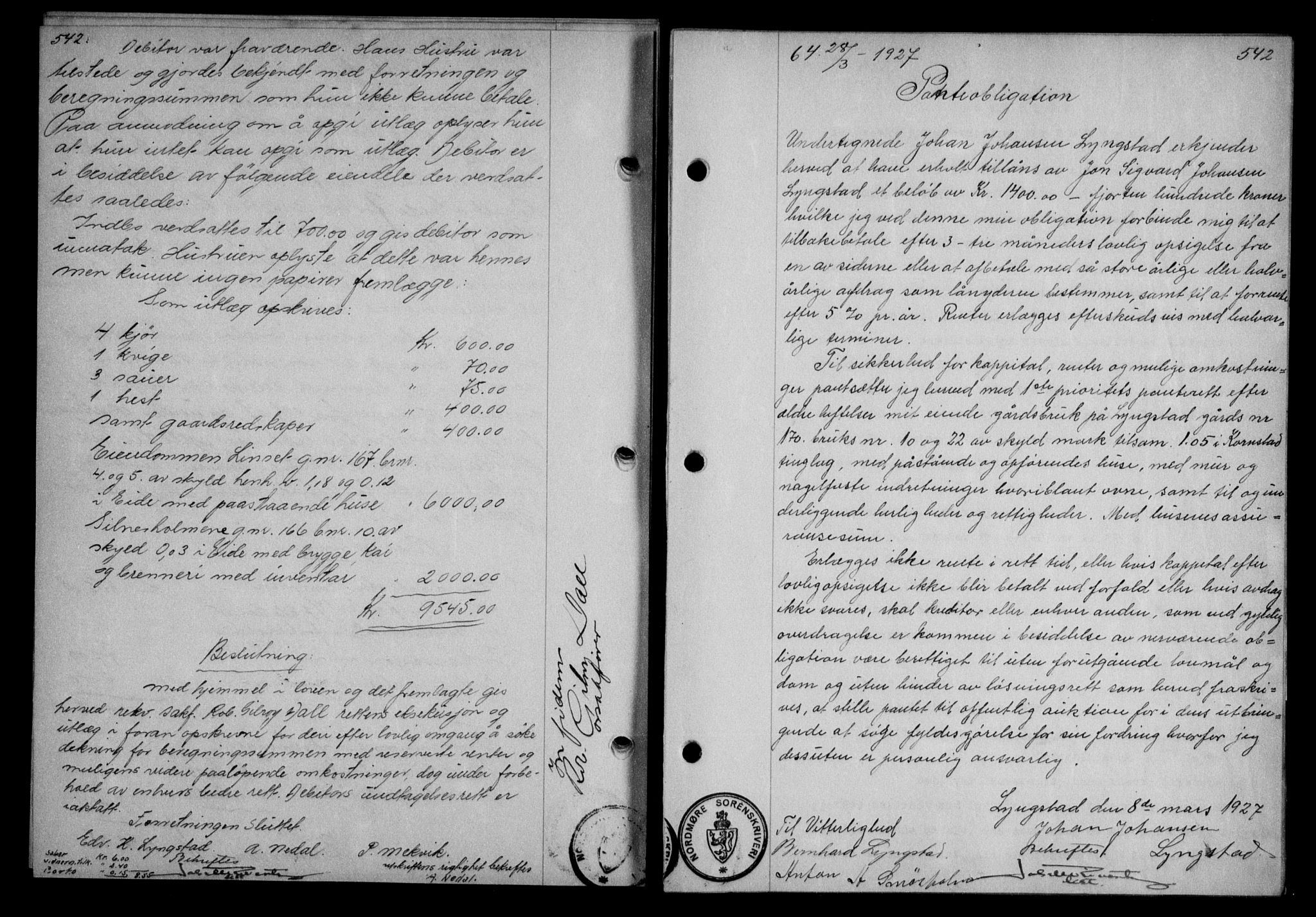 Nordmøre sorenskriveri, AV/SAT-A-4132/1/2/2Ca/L0061: Mortgage book no. 51, 1926-1927, Deed date: 28.03.1927