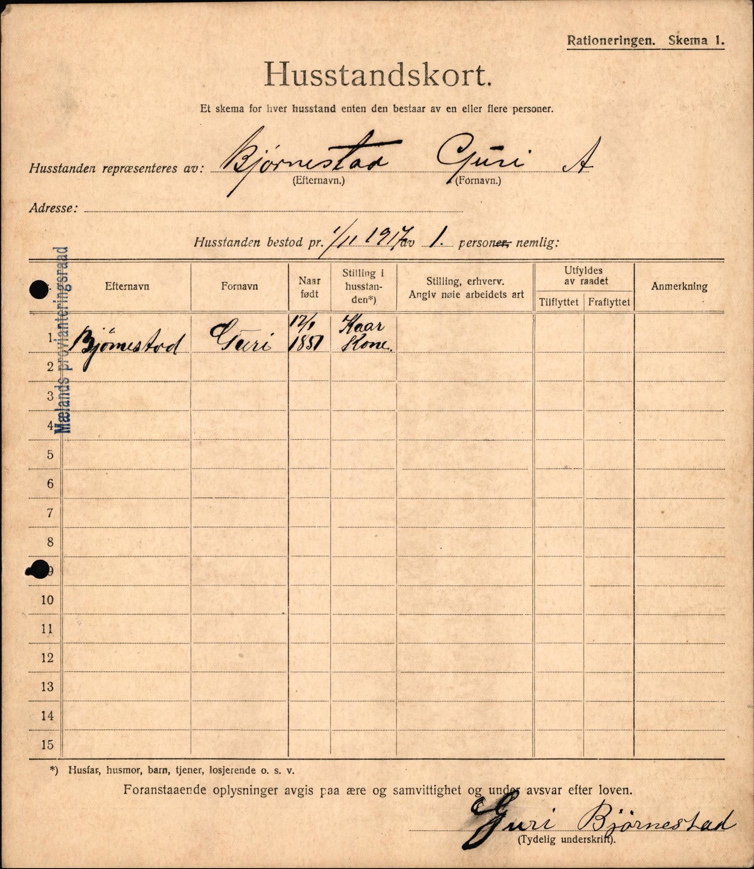IKAH, Meland kommune, Provianteringsrådet, Husstander per 01.11.1917, 1917-1918, p. 84