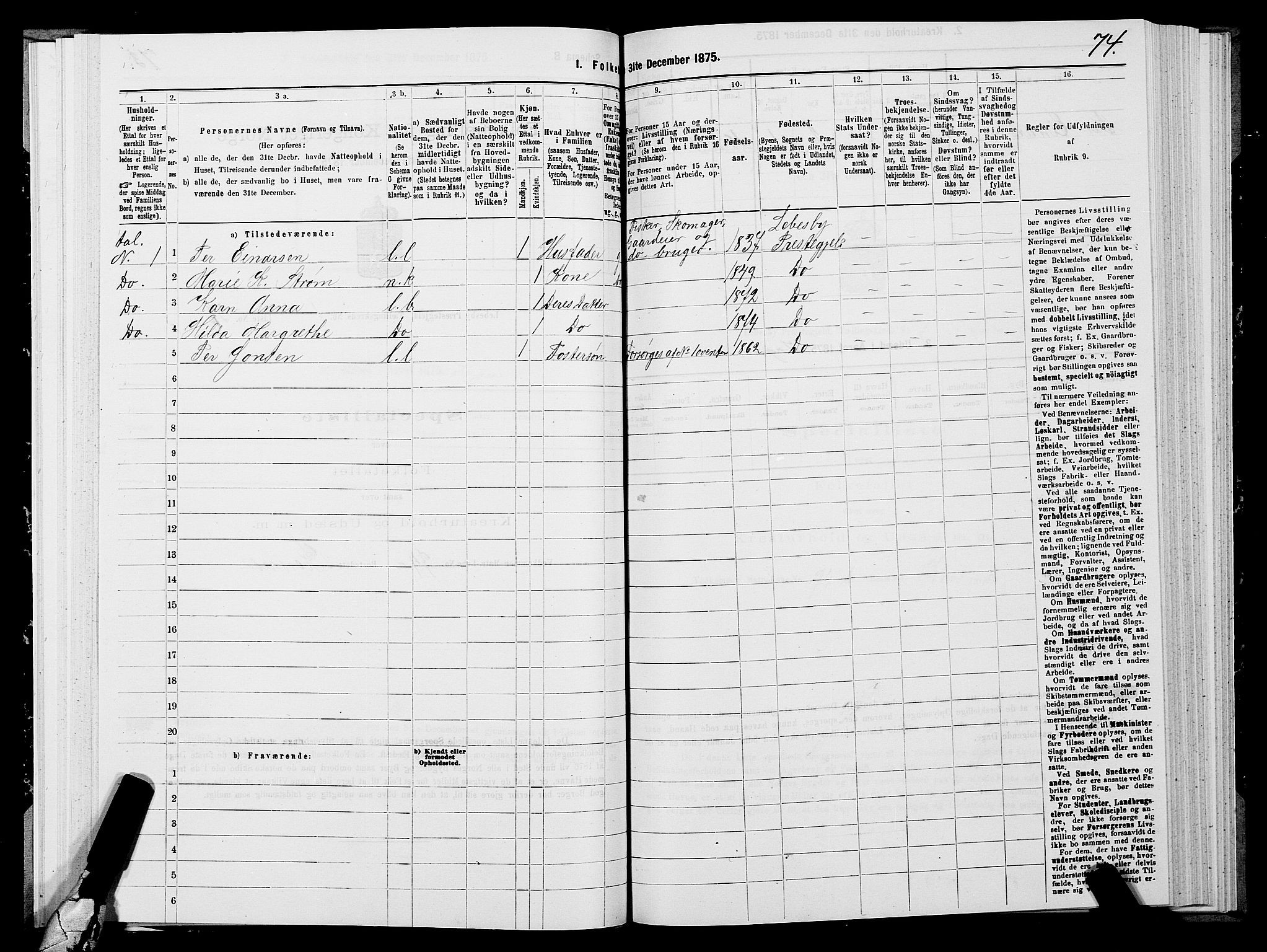 SATØ, 1875 census for 2022P Lebesby, 1875, p. 1074