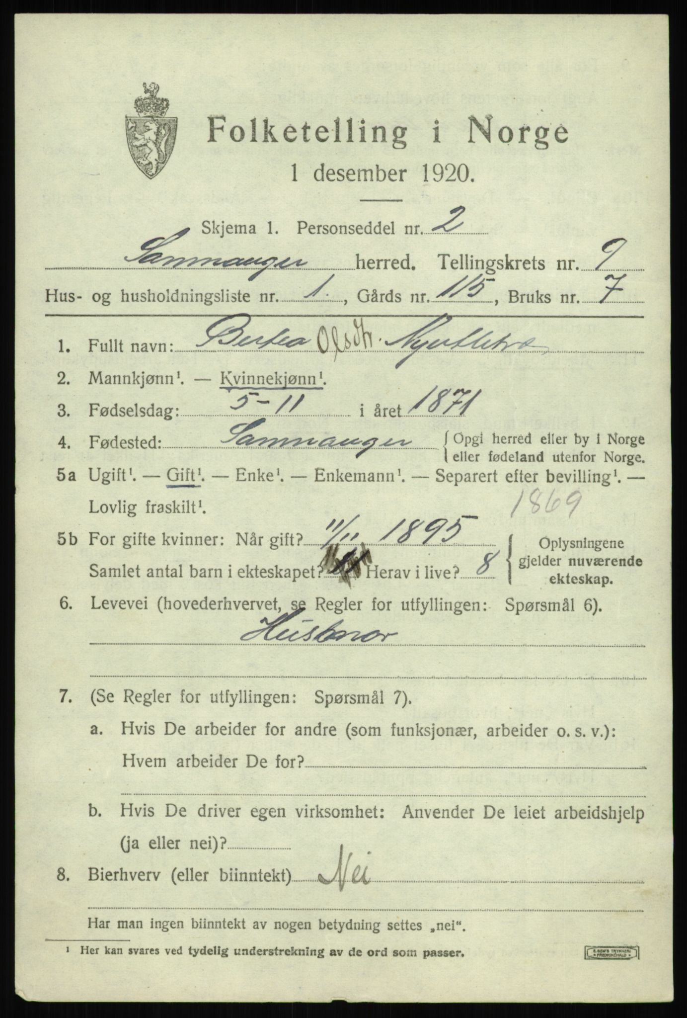 SAB, 1920 census for Samnanger, 1920, p. 3859