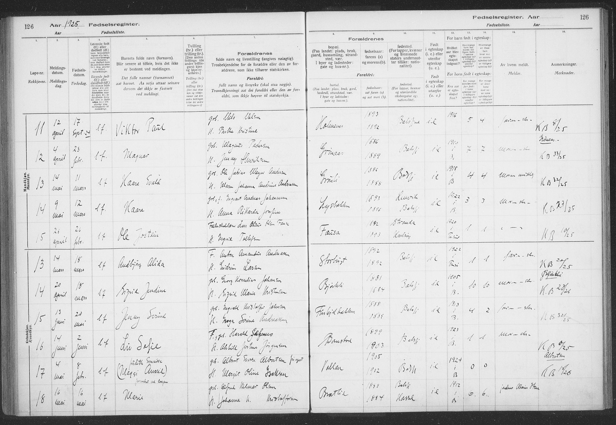 Balsfjord sokneprestembete, AV/SATØ-S-1303/H/Hb/L0059: Birth register no. 59, 1916-1930, p. 126