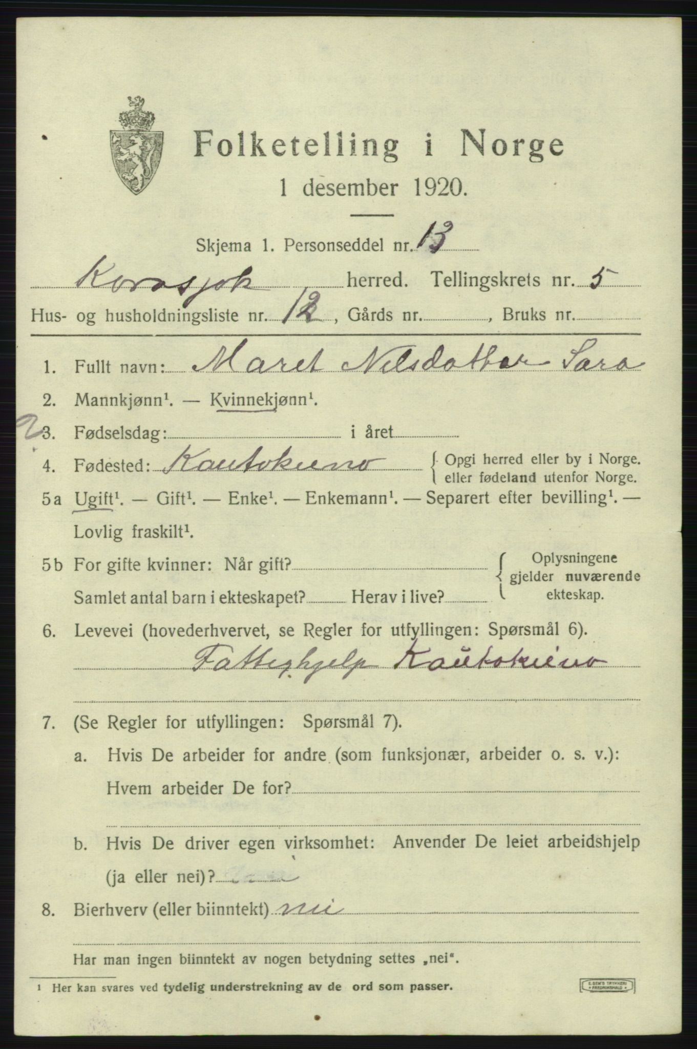 SATØ, 1920 census for Karasjok, 1920, p. 1914