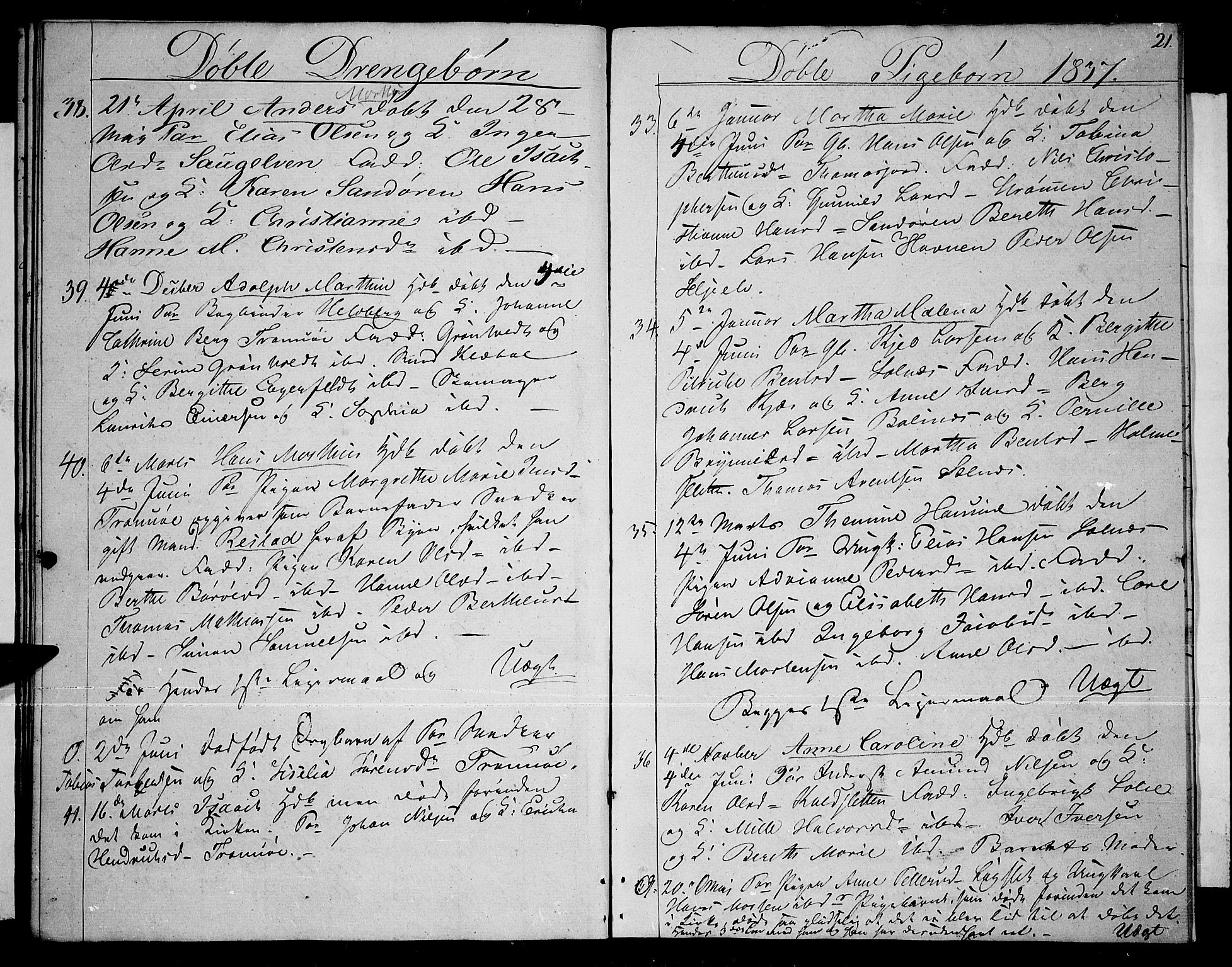 Tromsø sokneprestkontor/stiftsprosti/domprosti, AV/SATØ-S-1343/G/Gb/L0004klokker: Parish register (copy) no. 4, 1836-1840, p. 21