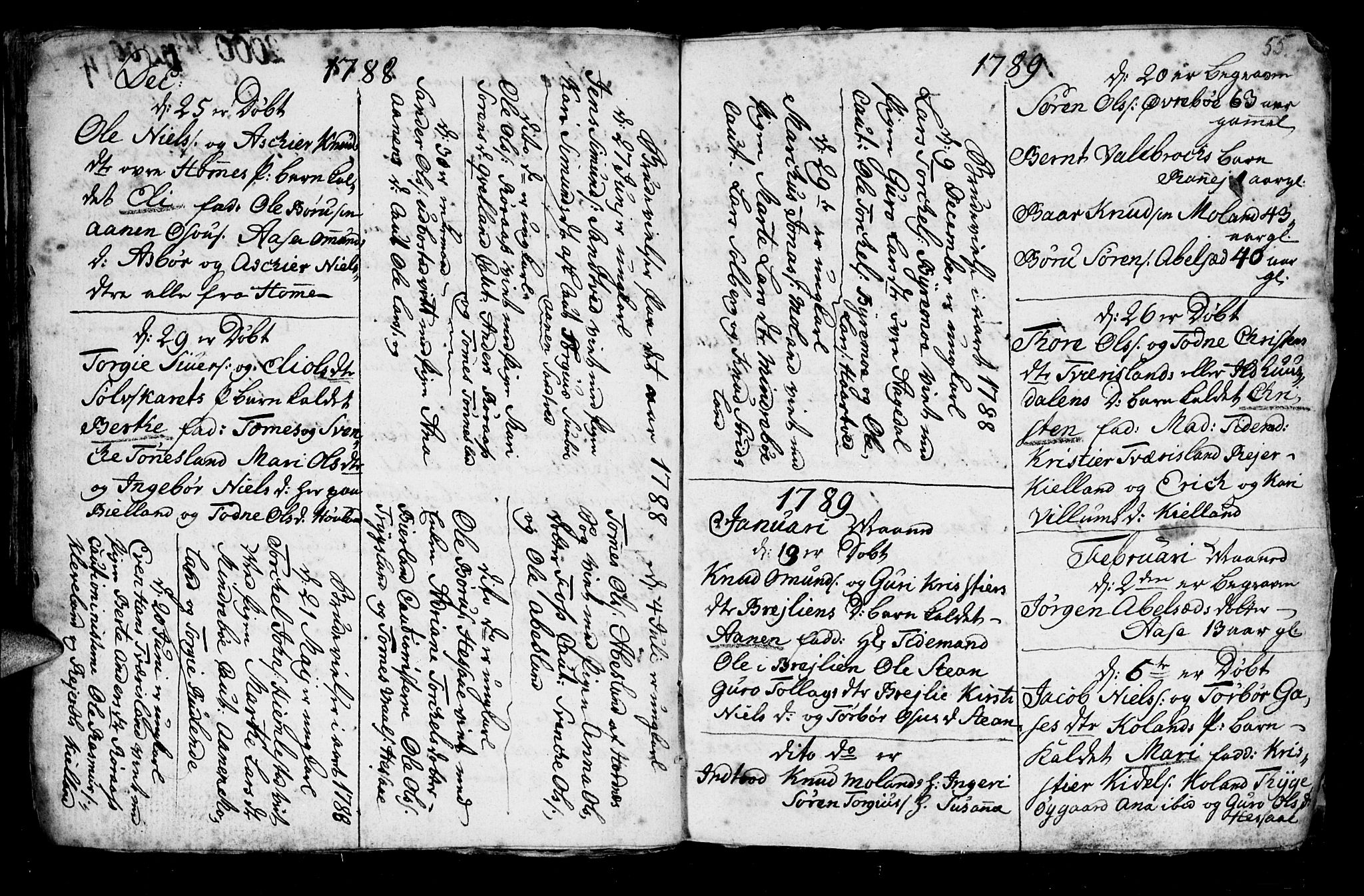 Bjelland sokneprestkontor, AV/SAK-1111-0005/F/Fb/Fba/L0002: Parish register (copy) no. B 2, 1753-1792, p. 55