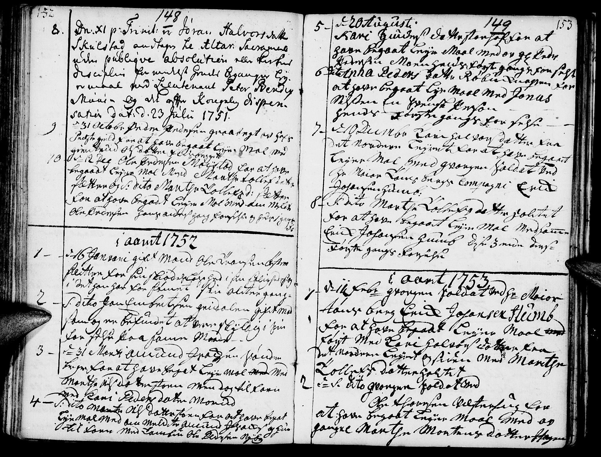 Elverum prestekontor, SAH/PREST-044/H/Ha/Haa/L0002: Parish register (official) no. 2, 1751-1756, p. 148-149