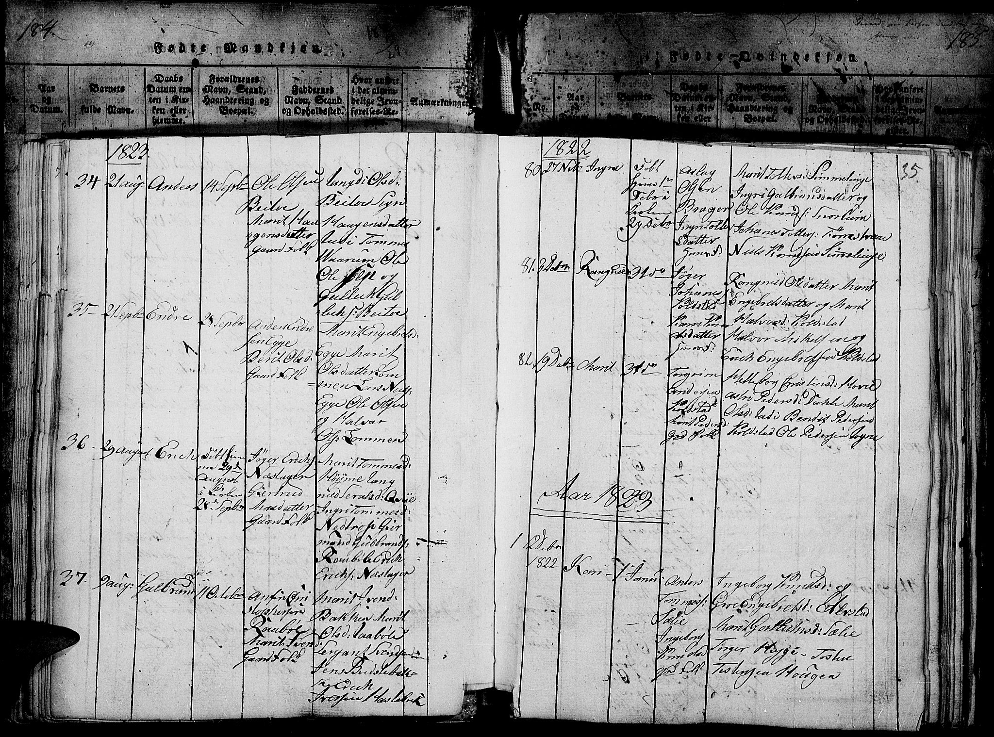 Slidre prestekontor, SAH/PREST-134/H/Ha/Haa/L0002: Parish register (official) no. 2, 1814-1830, p. 185i