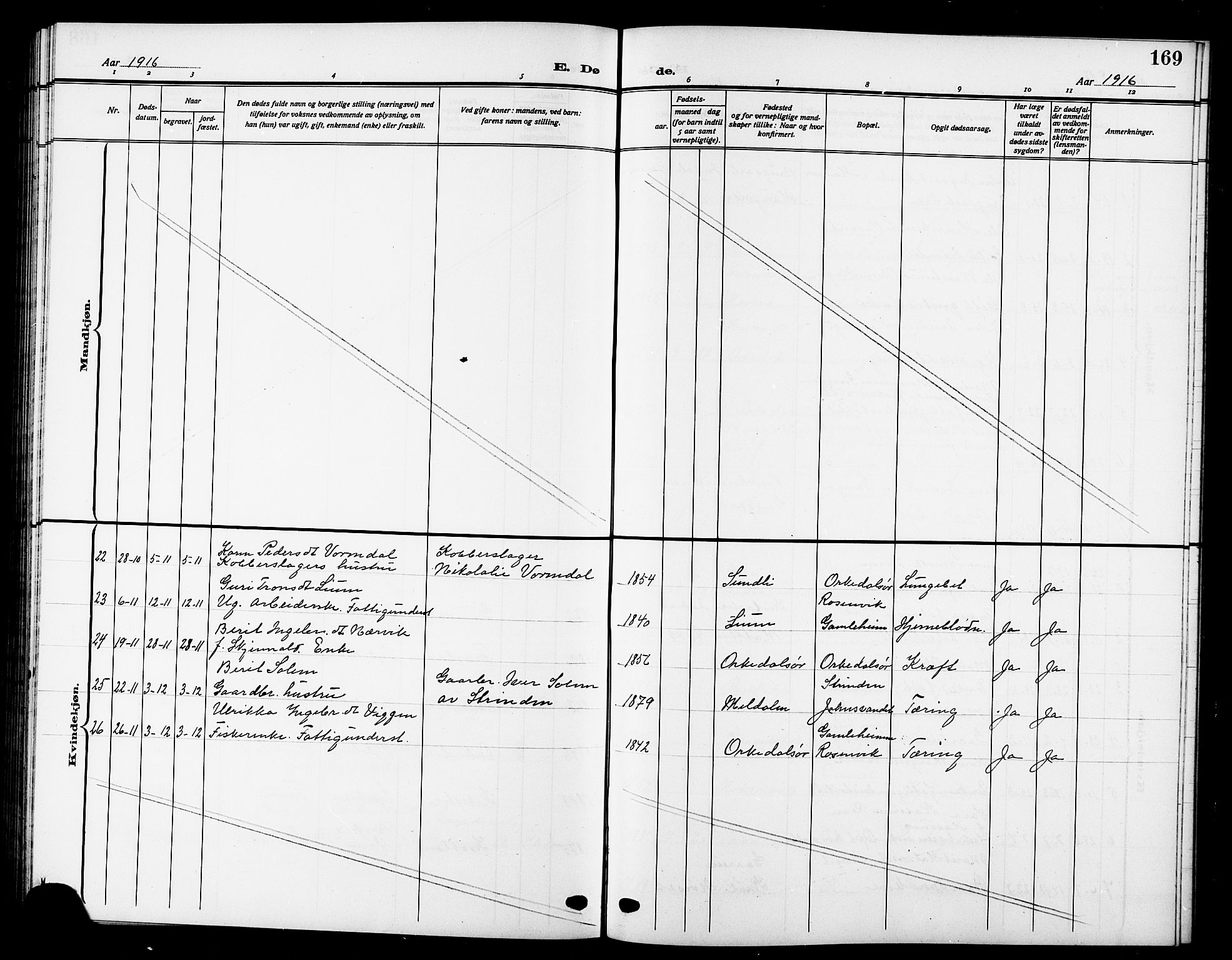 Ministerialprotokoller, klokkerbøker og fødselsregistre - Sør-Trøndelag, SAT/A-1456/669/L0831: Parish register (copy) no. 669C01, 1909-1924, p. 169