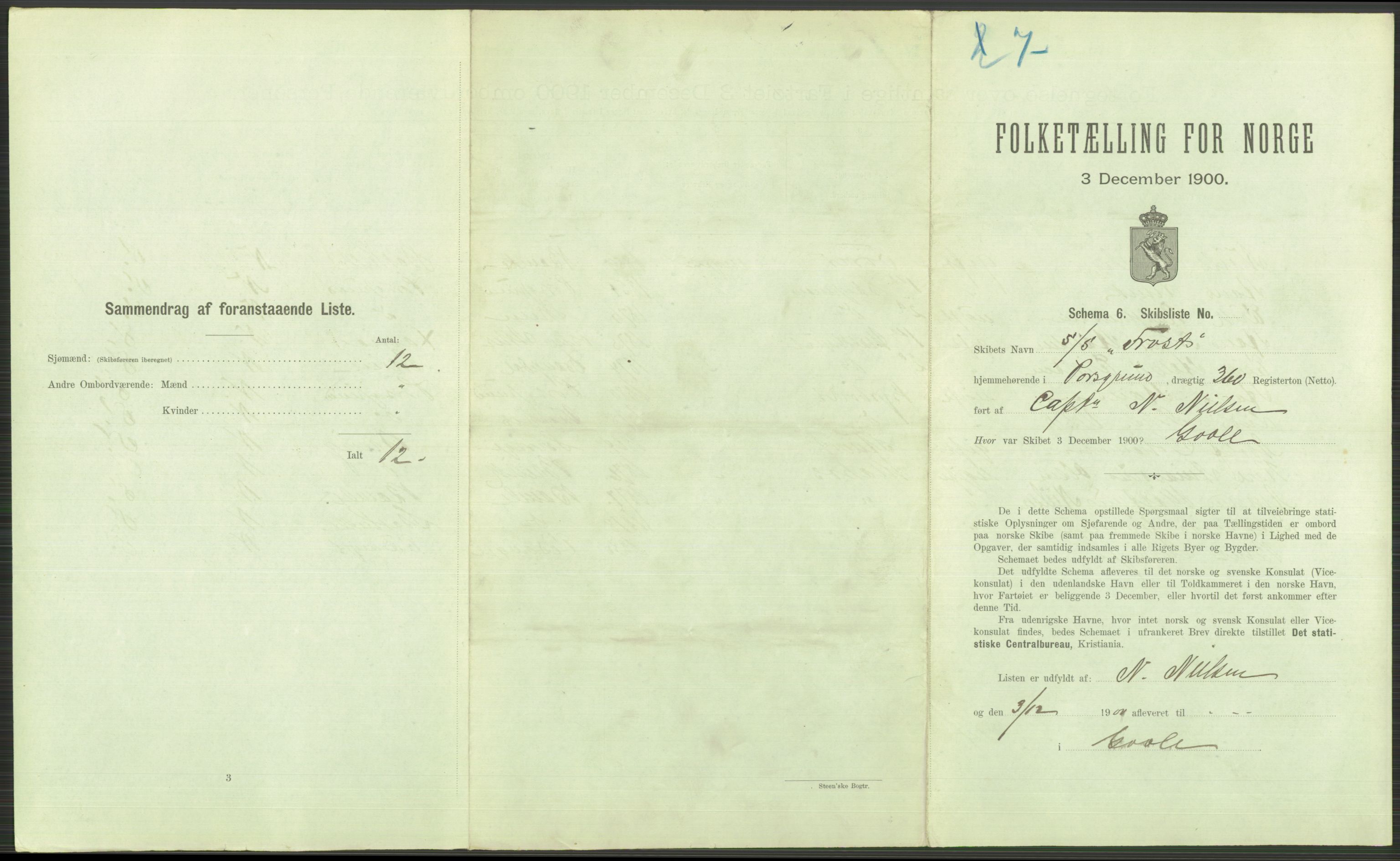 RA, 1900 Census - ship lists from ships in Norwegian harbours, harbours abroad and at sea, 1900, p. 3767