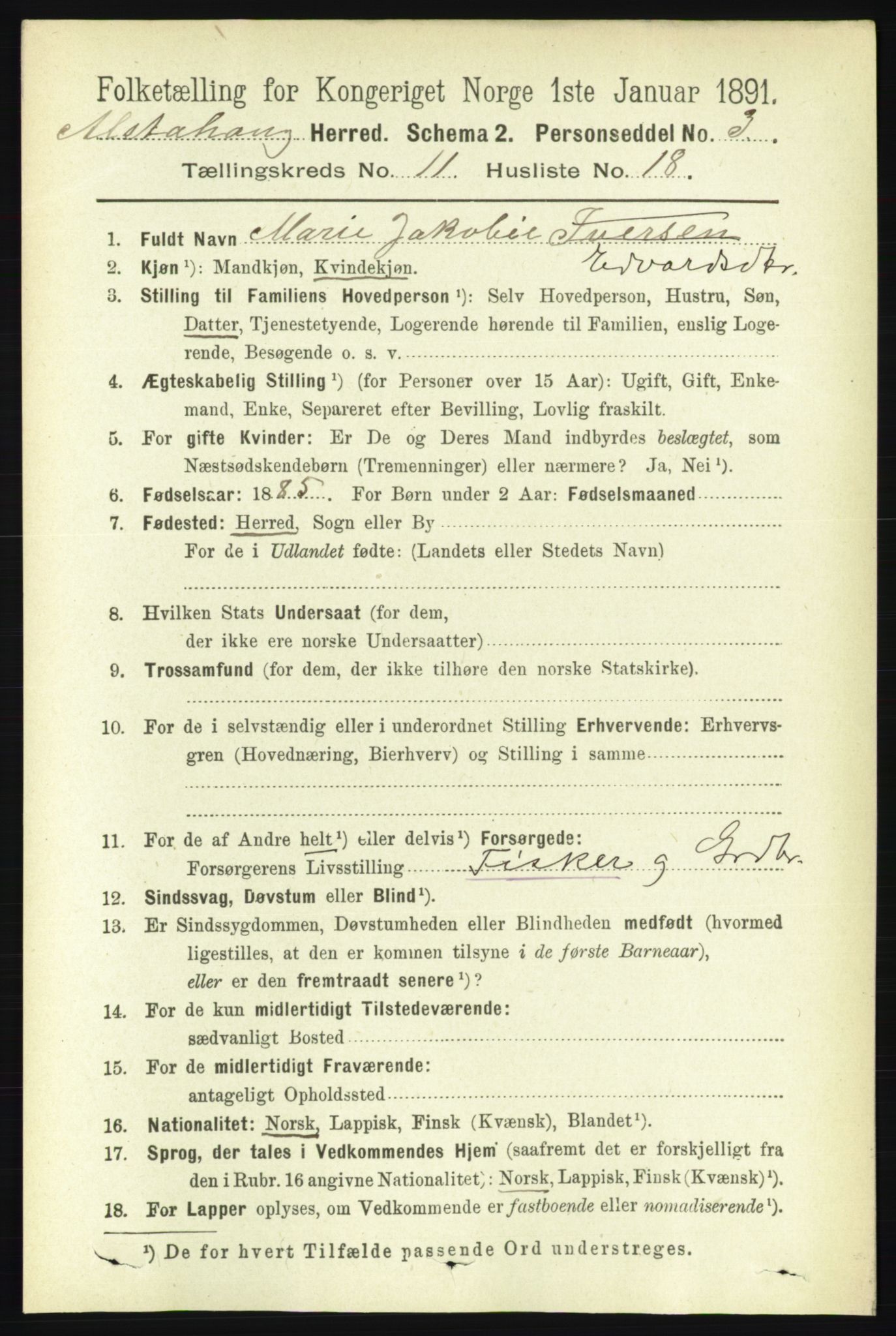 RA, 1891 census for 1820 Alstahaug, 1891, p. 3981