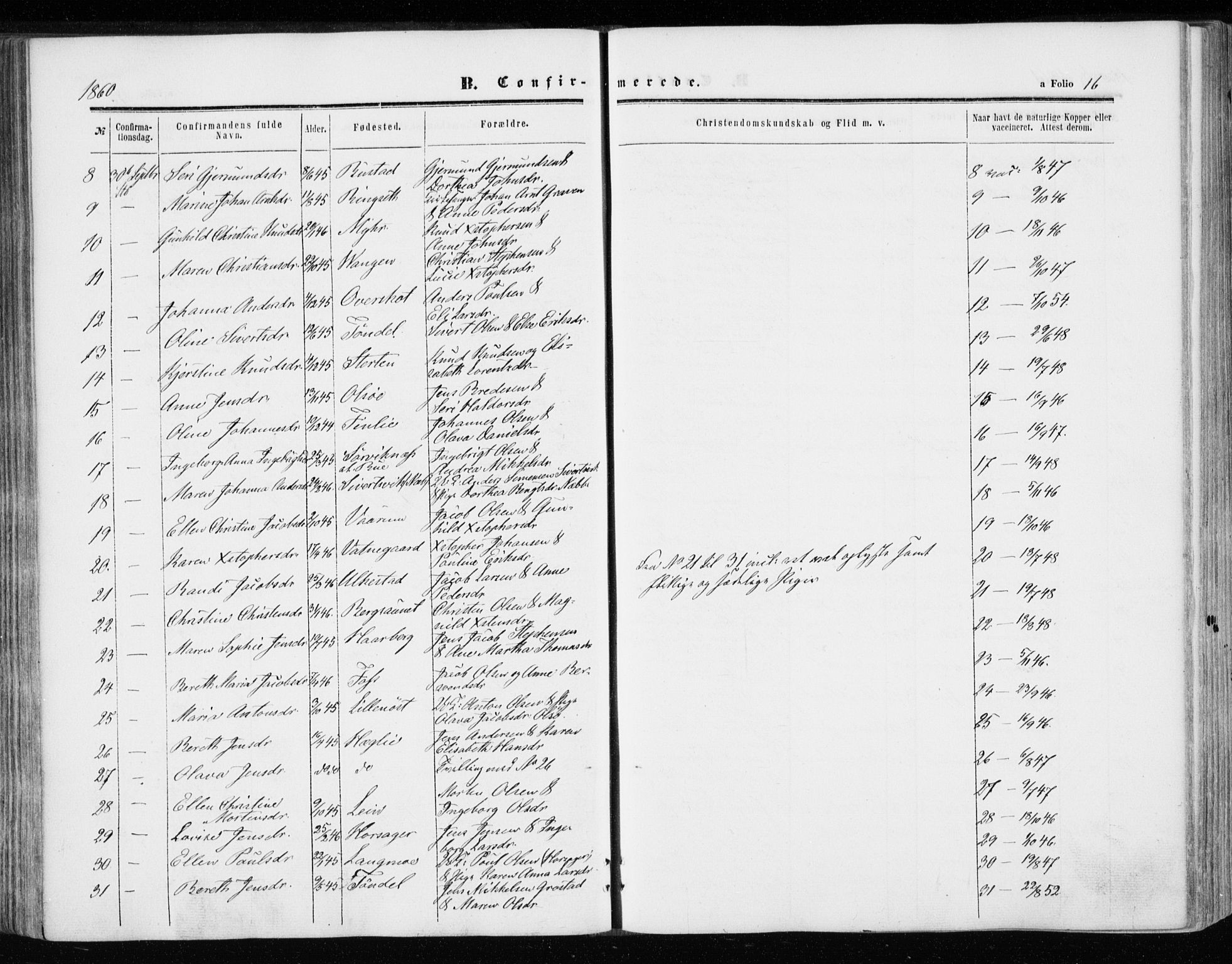 Ministerialprotokoller, klokkerbøker og fødselsregistre - Sør-Trøndelag, SAT/A-1456/646/L0612: Parish register (official) no. 646A10, 1858-1869, p. 16