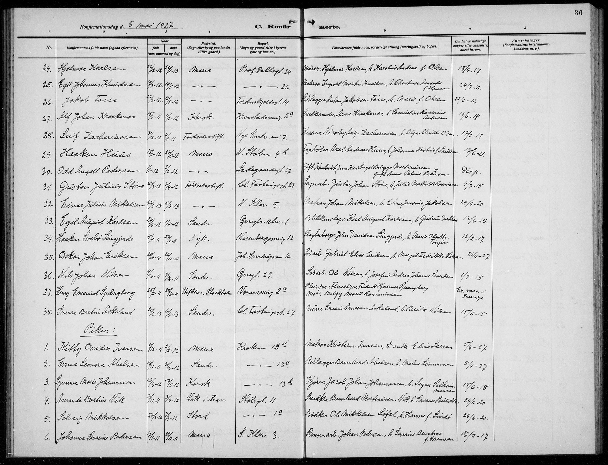 Mariakirken Sokneprestembete, AV/SAB-A-76901/H/Hab/L0010: Parish register (copy) no. A 10, 1920-1937, p. 36