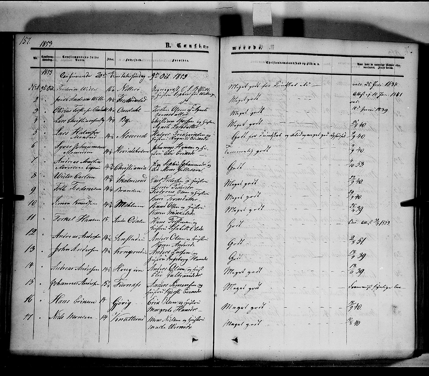 Nes prestekontor, Hedmark, AV/SAH-PREST-020/K/Ka/L0004: Parish register (official) no. 4, 1852-1886, p. 157