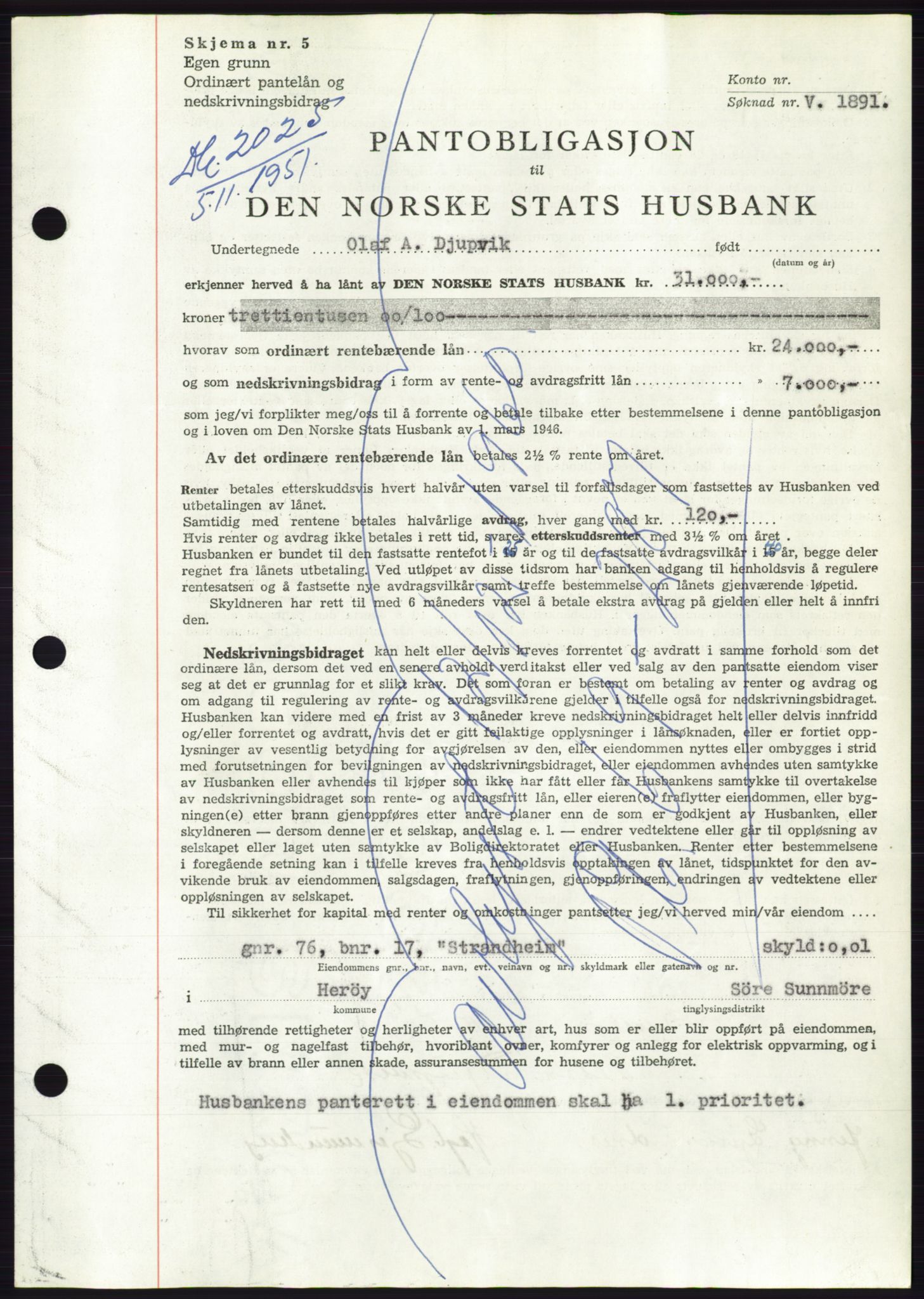 Søre Sunnmøre sorenskriveri, AV/SAT-A-4122/1/2/2C/L0120: Mortgage book no. 8B, 1951-1951, Diary no: : 2025/1951