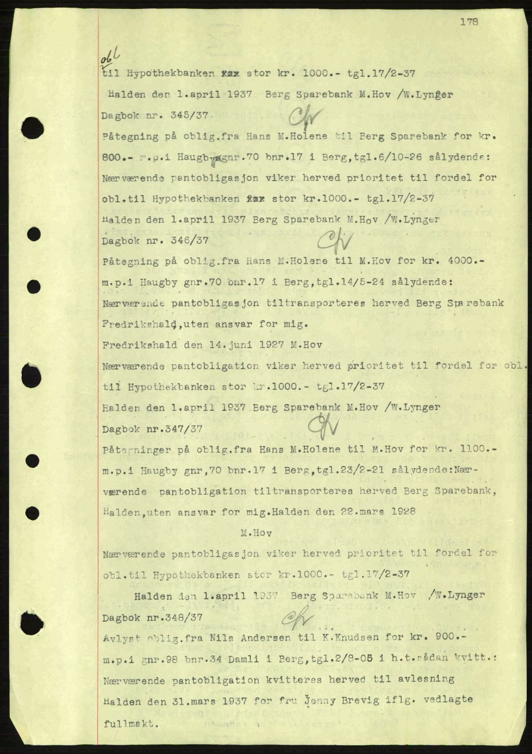 Idd og Marker sorenskriveri, AV/SAO-A-10283/G/Gb/Gbc/L0001: Mortgage book no. B1-3, 1936-1939, Diary no: : 345/1937