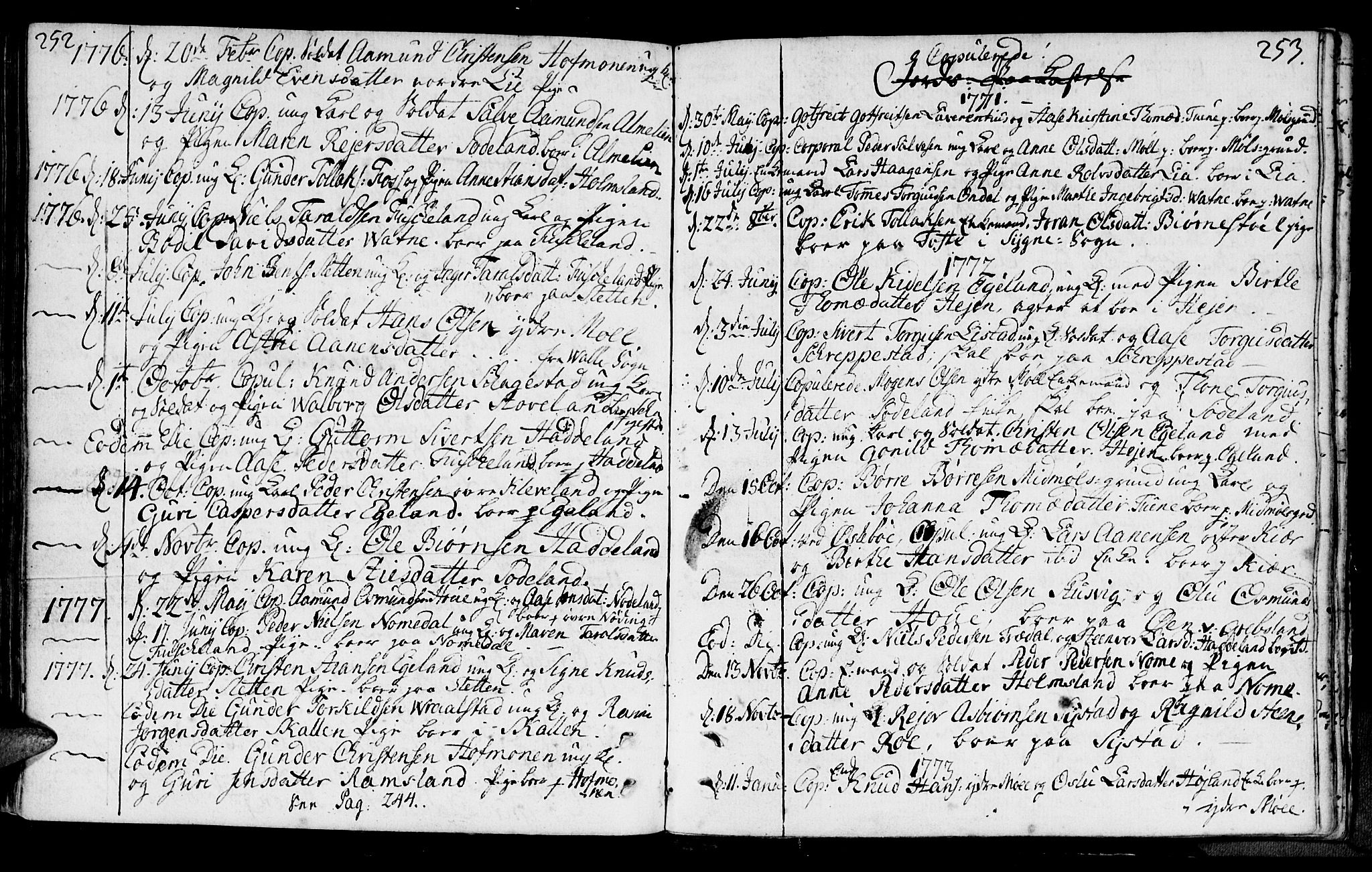 Holum sokneprestkontor, AV/SAK-1111-0022/F/Fa/Faa/L0002: Parish register (official) no. A 2, 1756-1780, p. 252-253