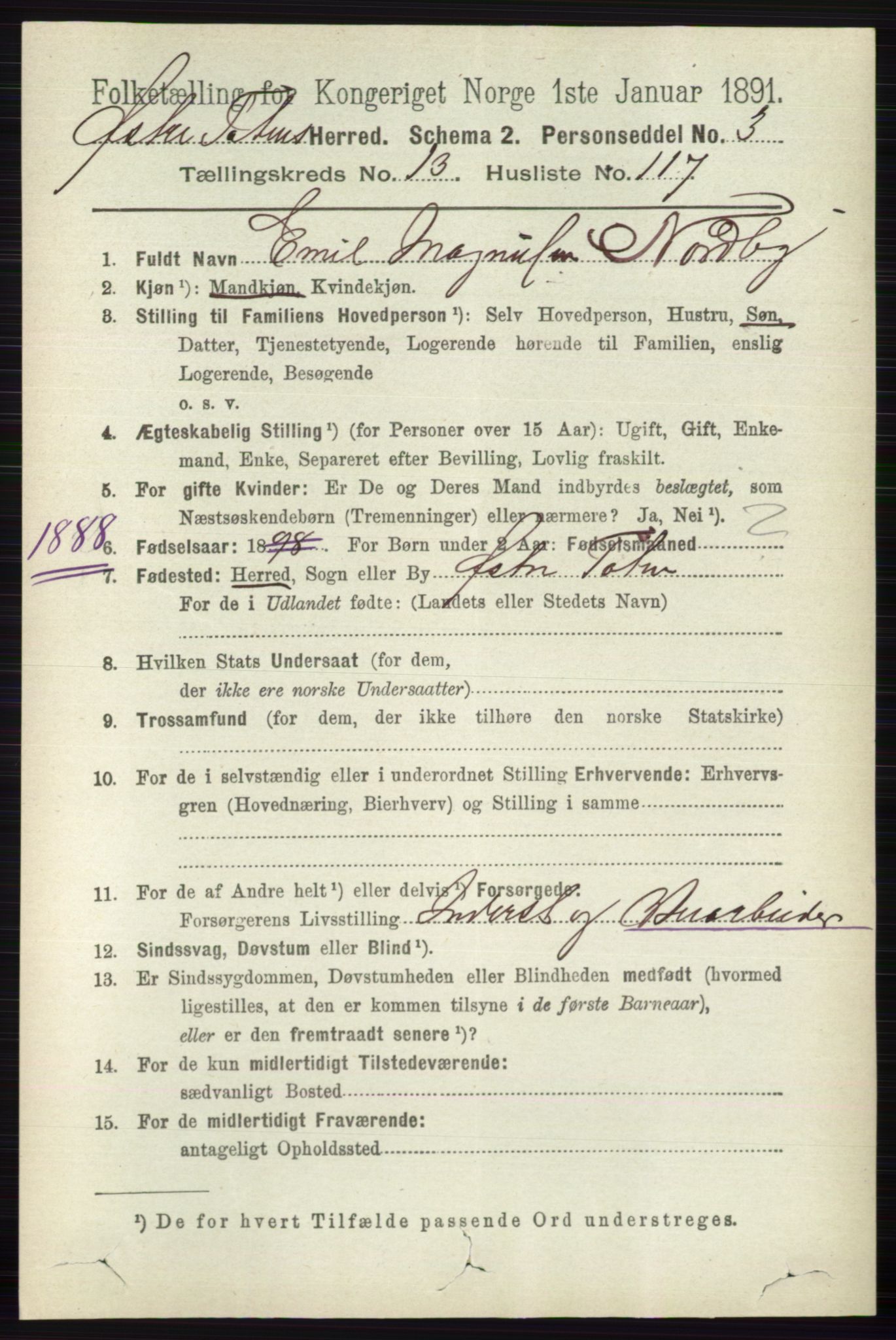 RA, 1891 census for 0528 Østre Toten, 1891, p. 9029