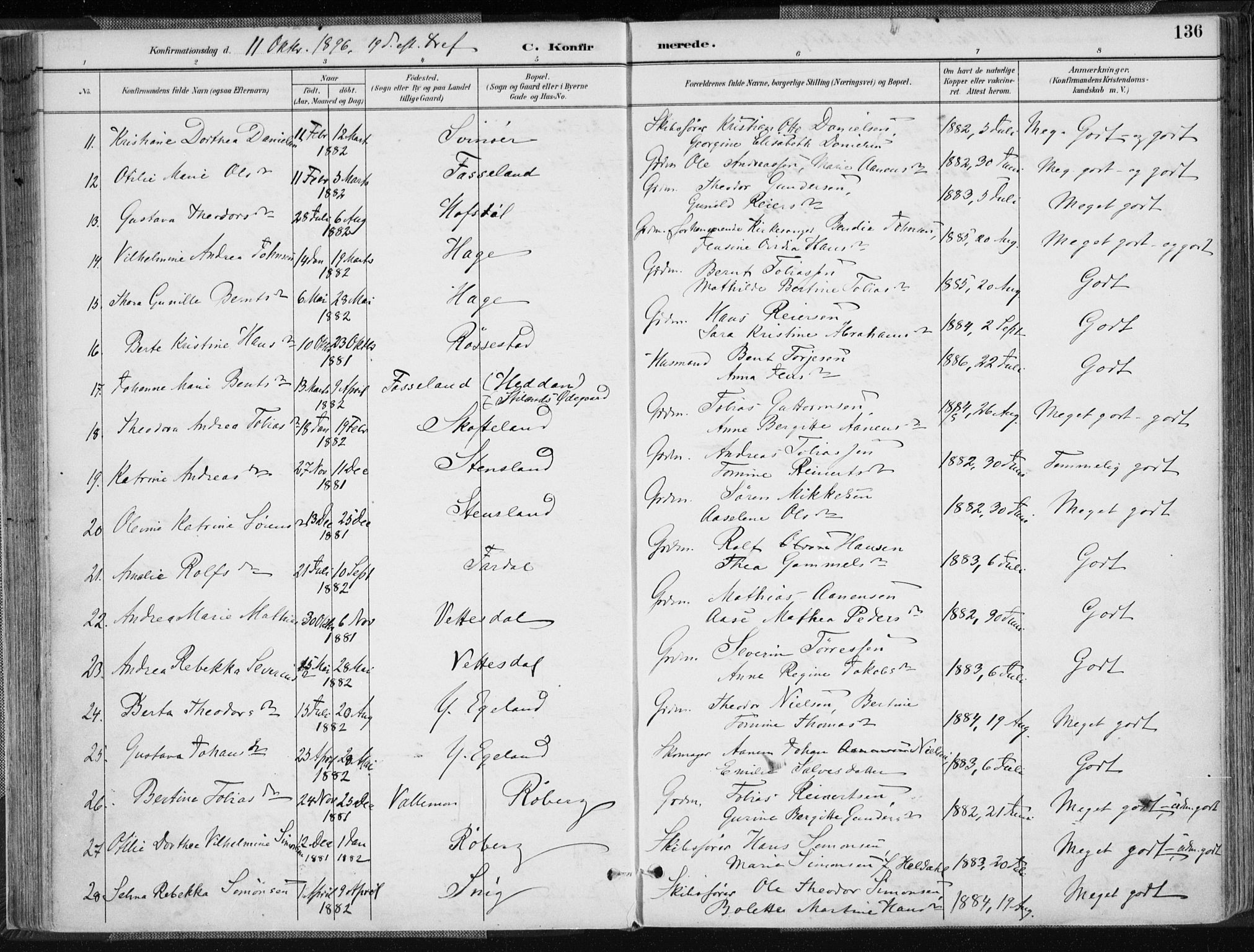 Sør-Audnedal sokneprestkontor, AV/SAK-1111-0039/F/Fa/Fab/L0010: Parish register (official) no. A 10, 1892-1913, p. 136