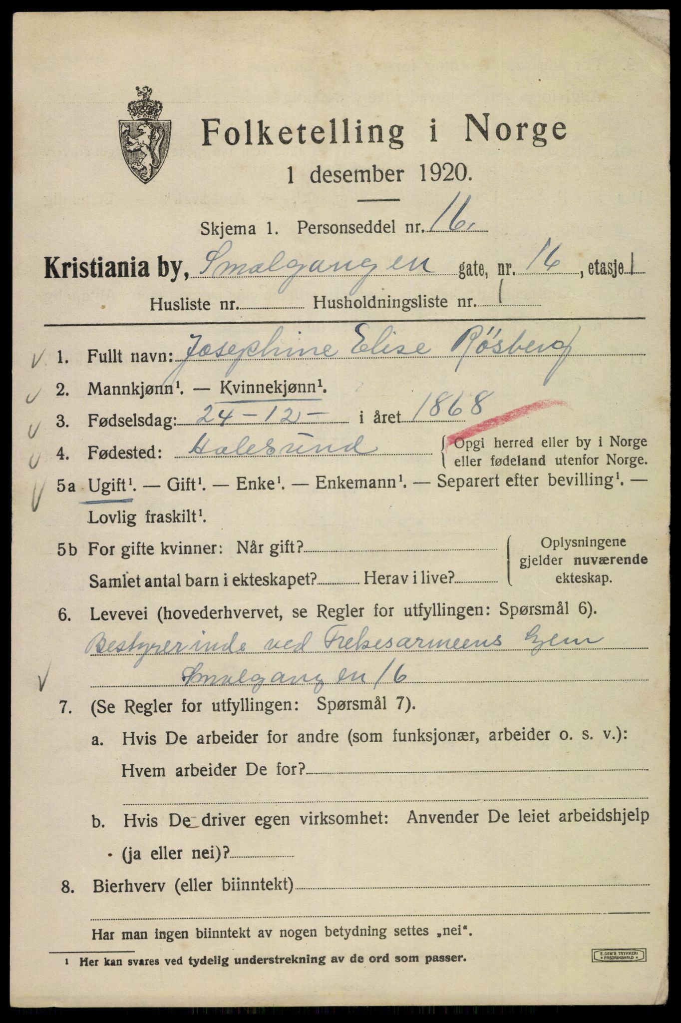 SAO, 1920 census for Kristiania, 1920, p. 519135