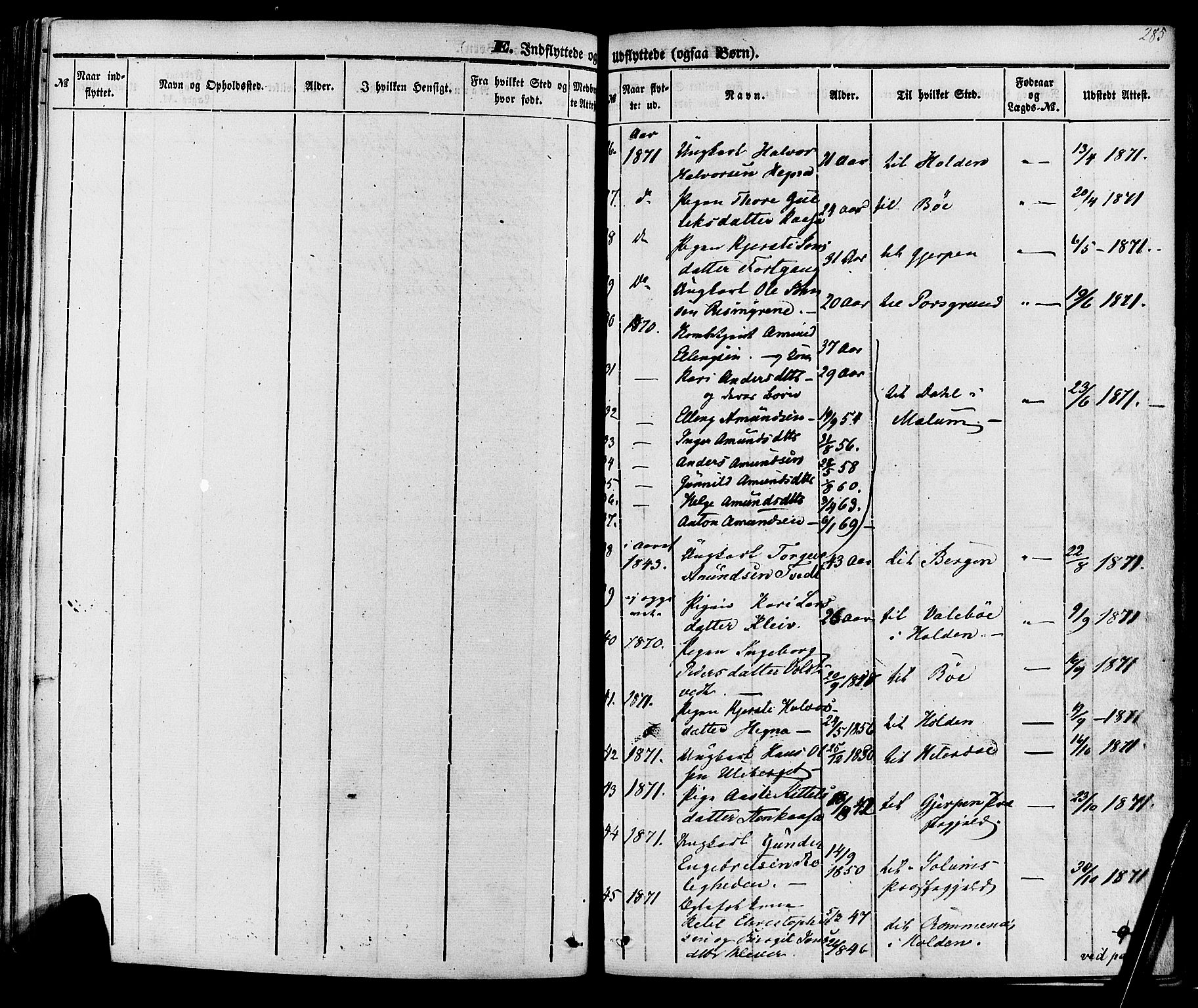 Sauherad kirkebøker, SAKO/A-298/F/Fa/L0007: Parish register (official) no. I 7, 1851-1873, p. 285
