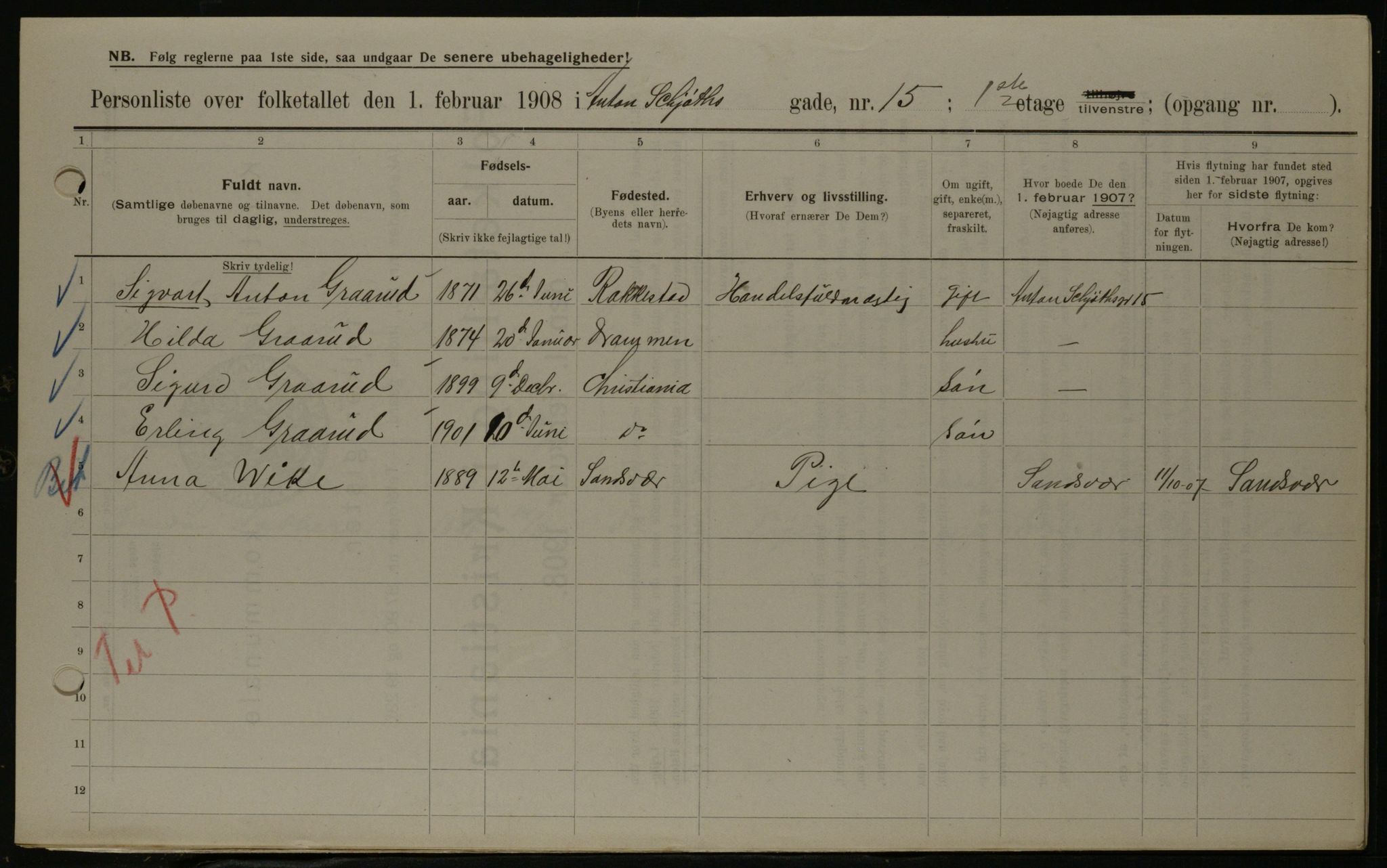 OBA, Municipal Census 1908 for Kristiania, 1908, p. 1547