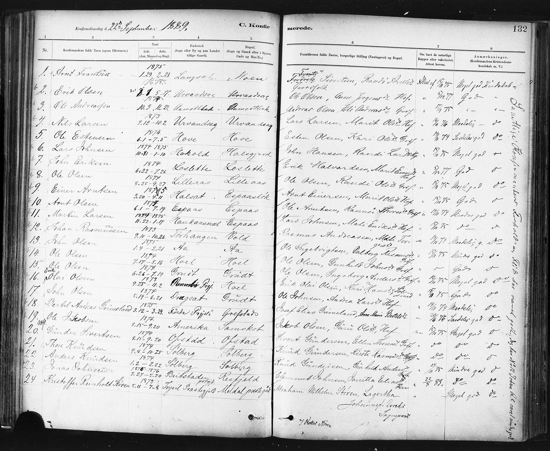Ministerialprotokoller, klokkerbøker og fødselsregistre - Sør-Trøndelag, SAT/A-1456/672/L0857: Parish register (official) no. 672A09, 1882-1893, p. 132