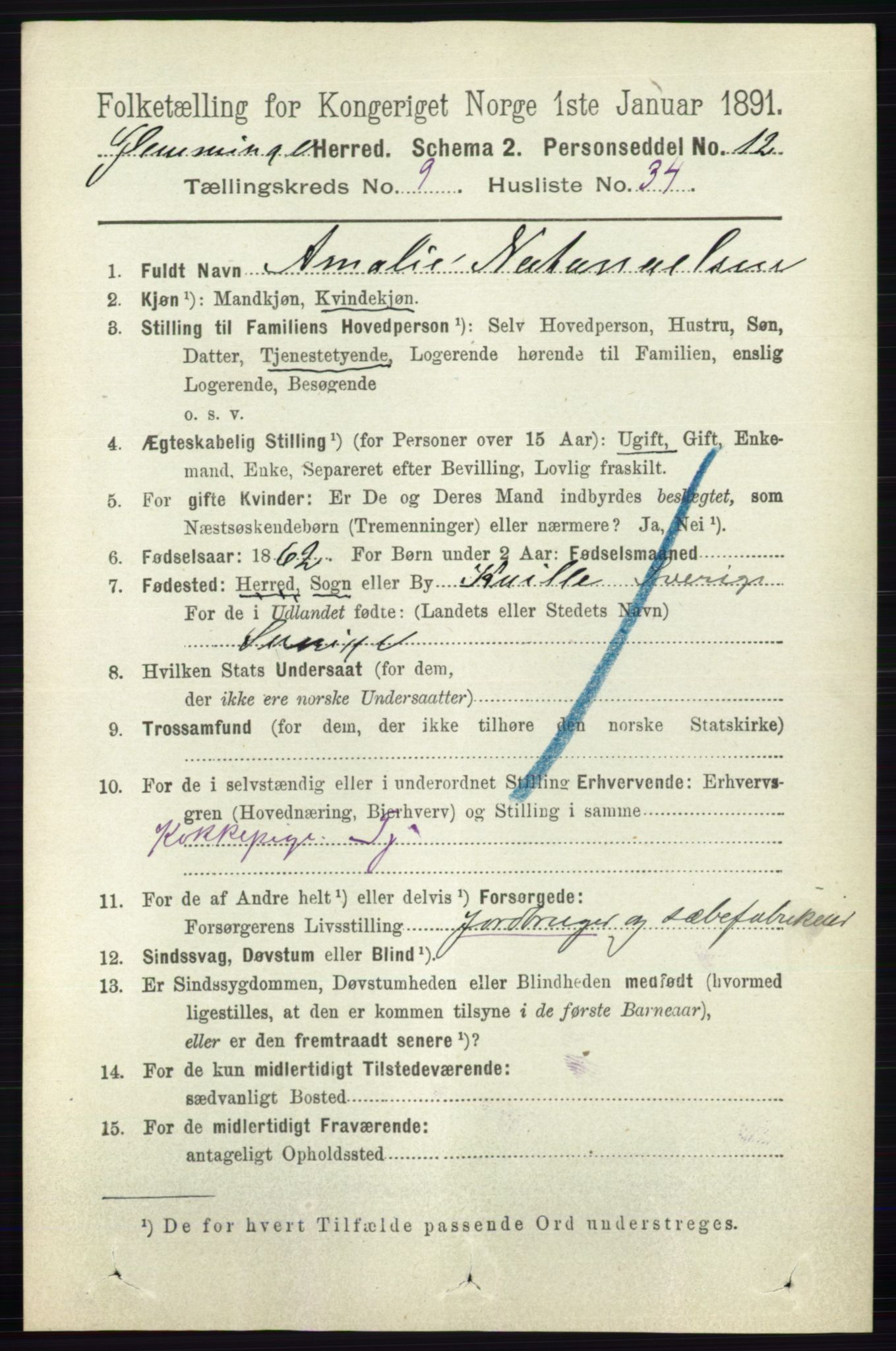 RA, 1891 census for 0132 Glemmen, 1891, p. 9890