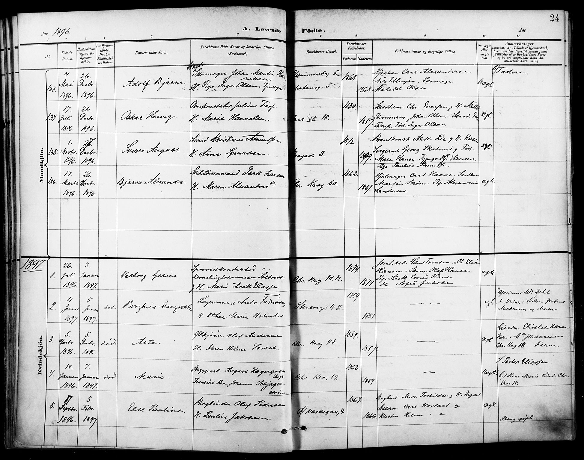 Jakob prestekontor Kirkebøker, AV/SAO-A-10850/F/Fa/L0005: Parish register (official) no. 5, 1896-1903, p. 24