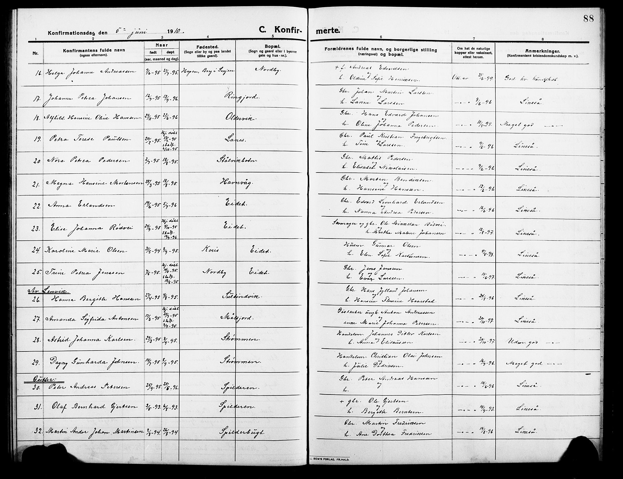 Balsfjord sokneprestembete, AV/SATØ-S-1303/G/Gab/L0004klokker: Parish register (copy) no. 4, 1910-1926, p. 88