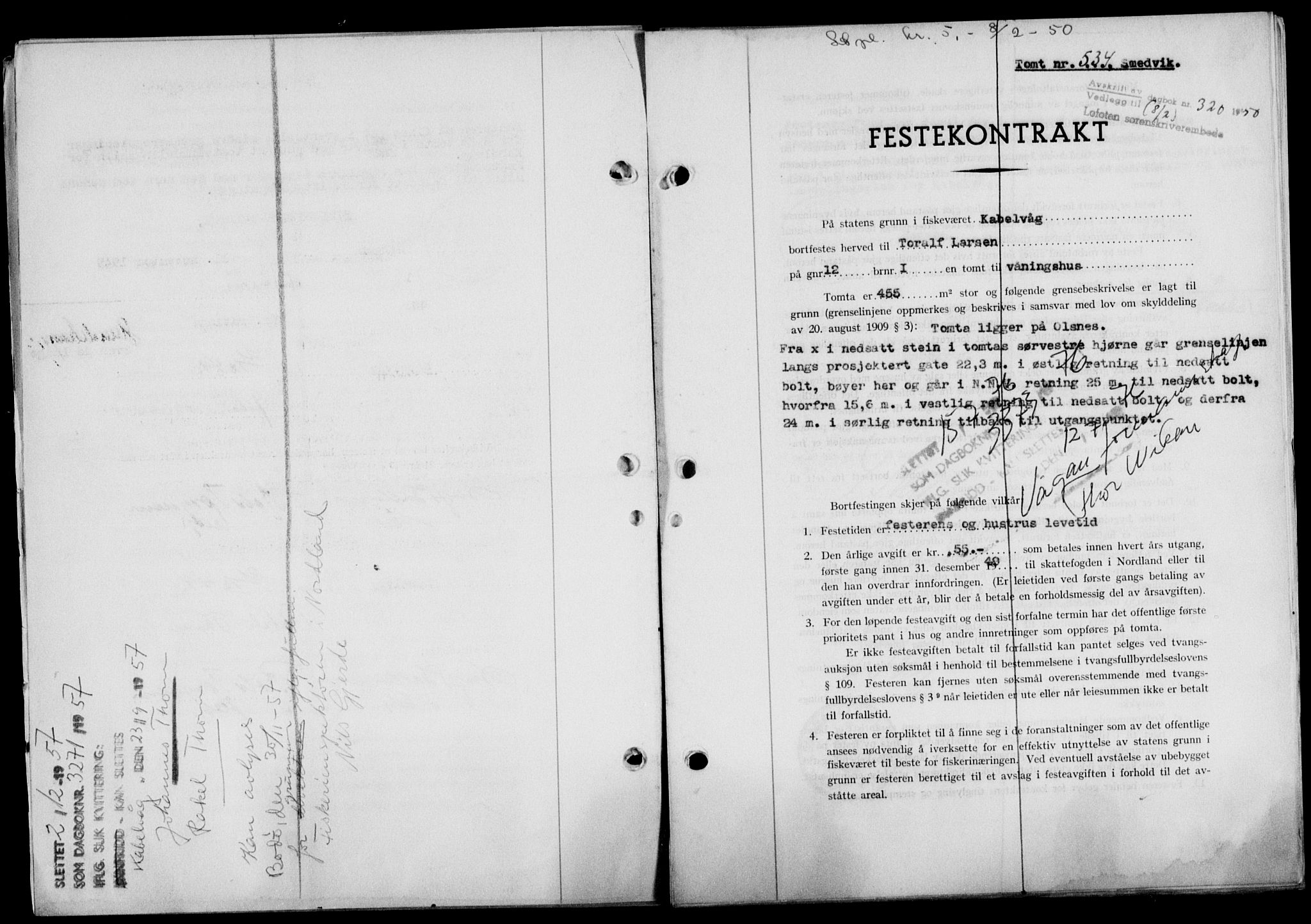 Lofoten sorenskriveri, SAT/A-0017/1/2/2C/L0023a: Mortgage book no. 23a, 1950-1950, Diary no: : 320/1950