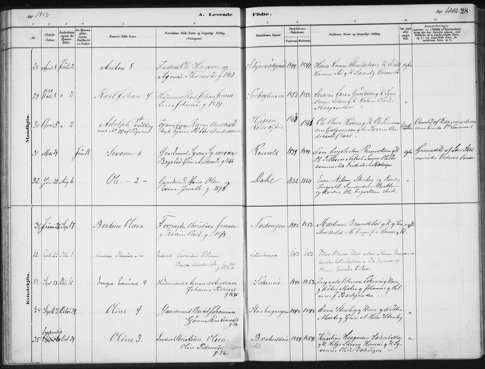 Romedal prestekontor, AV/SAH-PREST-004/K/L0010: Parish register (official) no. 10, 1880-1895, p. 28