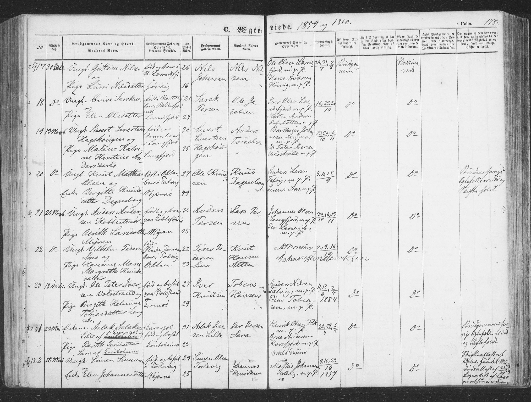 Talvik sokneprestkontor, SATØ/S-1337/H/Ha/L0010kirke: Parish register (official) no. 10, 1852-1864, p. 178