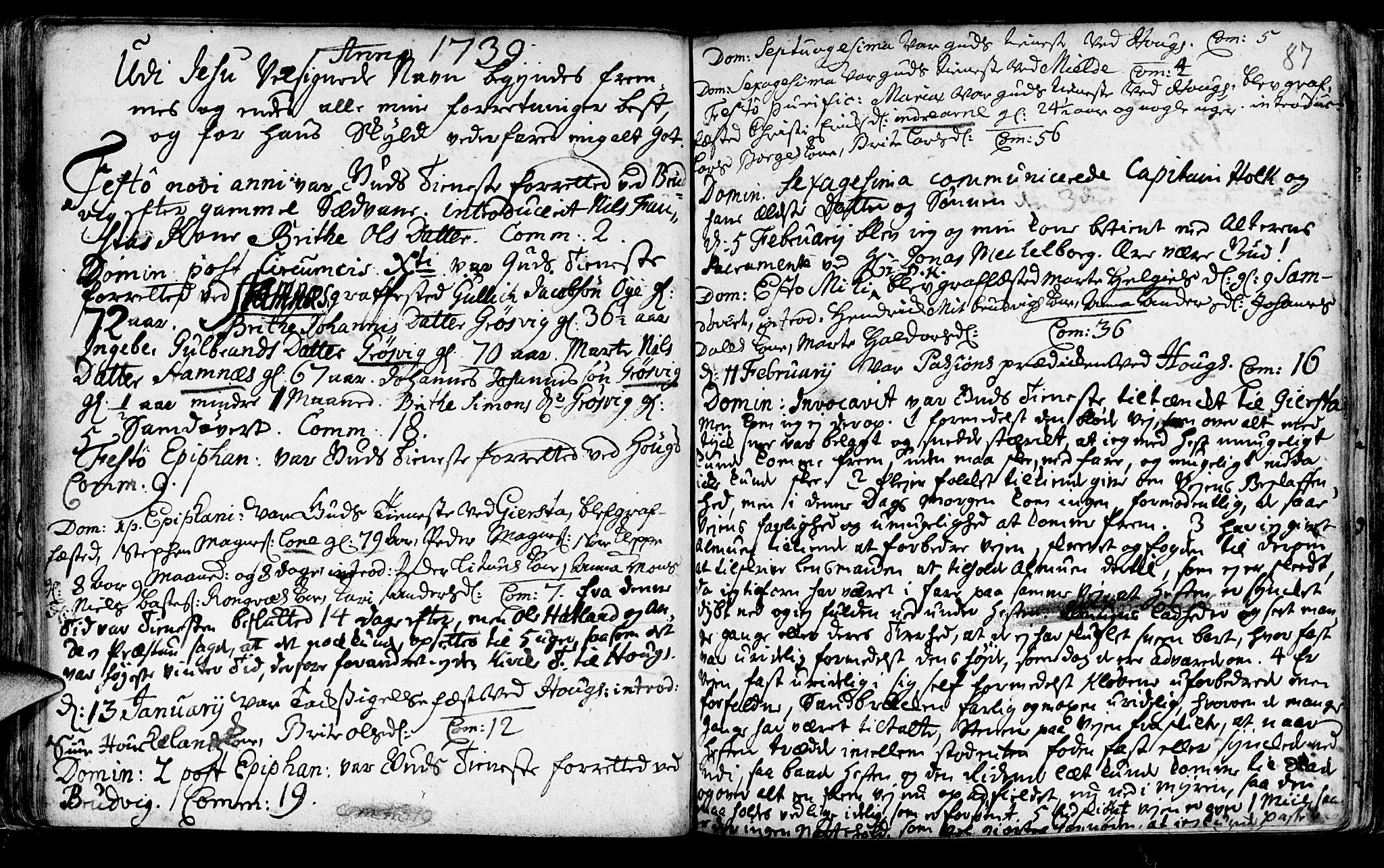 Haus sokneprestembete, AV/SAB-A-75601/H/Haa: Parish register (official) no. A 5, 1733-1747, p. 87