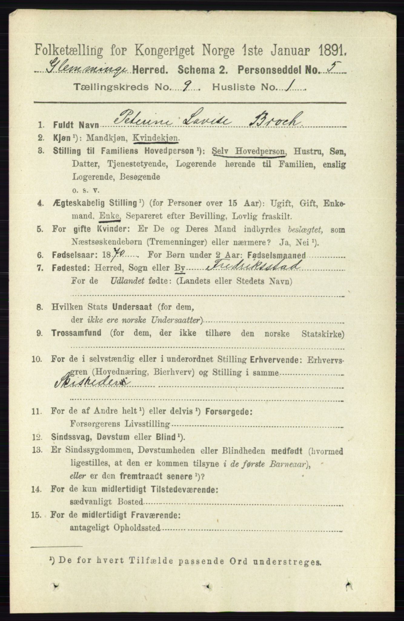 RA, 1891 census for 0132 Glemmen, 1891, p. 9587