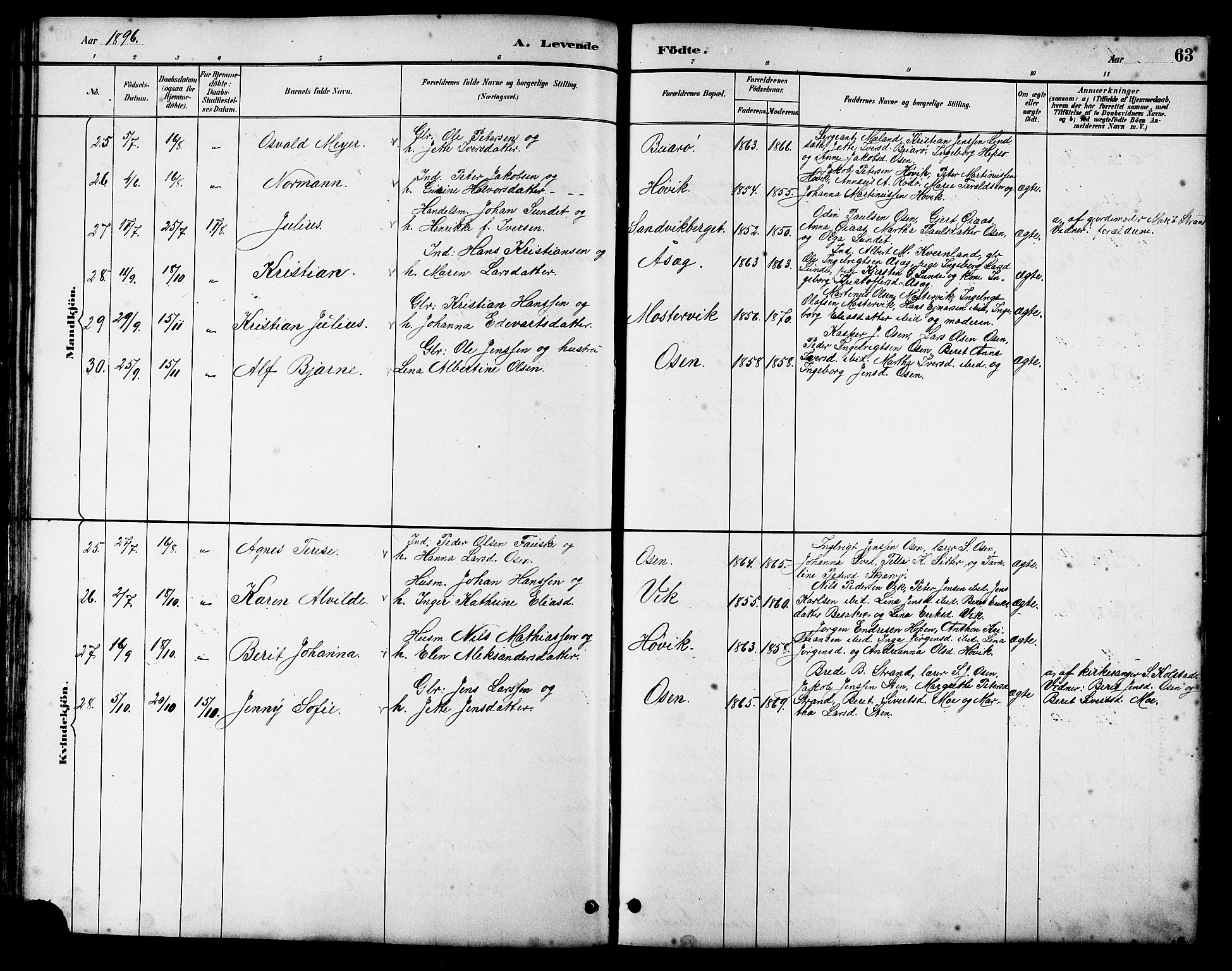 Ministerialprotokoller, klokkerbøker og fødselsregistre - Sør-Trøndelag, SAT/A-1456/658/L0726: Parish register (copy) no. 658C02, 1883-1908, p. 63