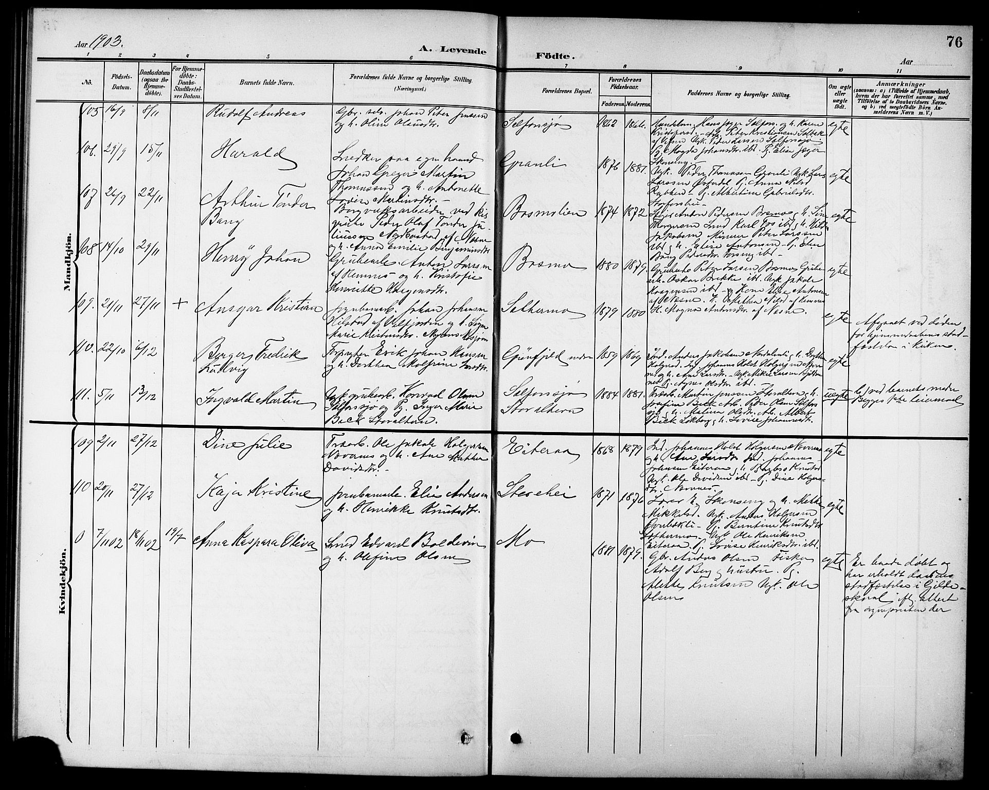 Ministerialprotokoller, klokkerbøker og fødselsregistre - Nordland, AV/SAT-A-1459/827/L0422: Parish register (copy) no. 827C11, 1899-1912, p. 76