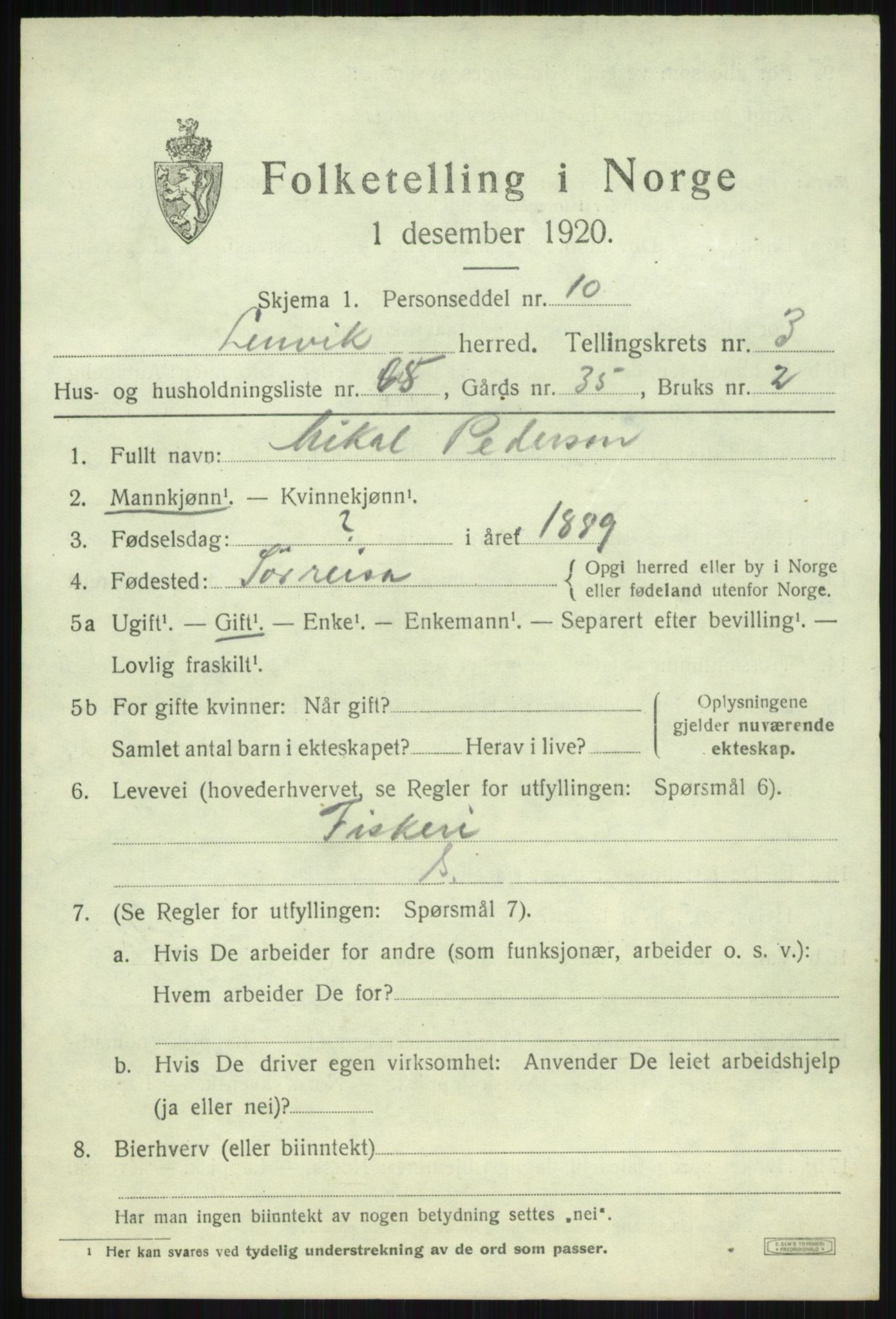 SATØ, 1920 census for Lenvik, 1920, p. 5638