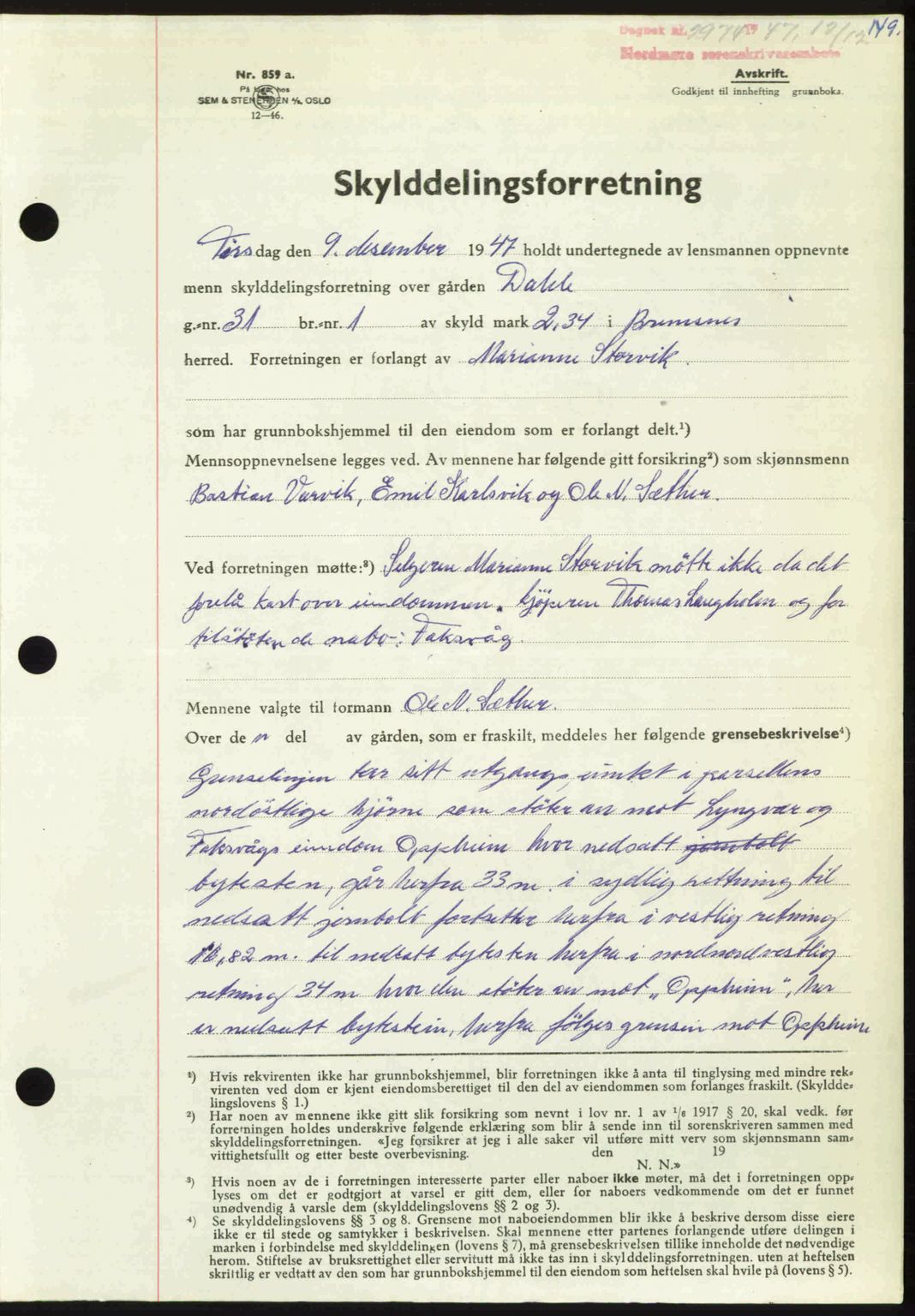 Nordmøre sorenskriveri, AV/SAT-A-4132/1/2/2Ca: Mortgage book no. A107, 1947-1948, Diary no: : 2974/1947