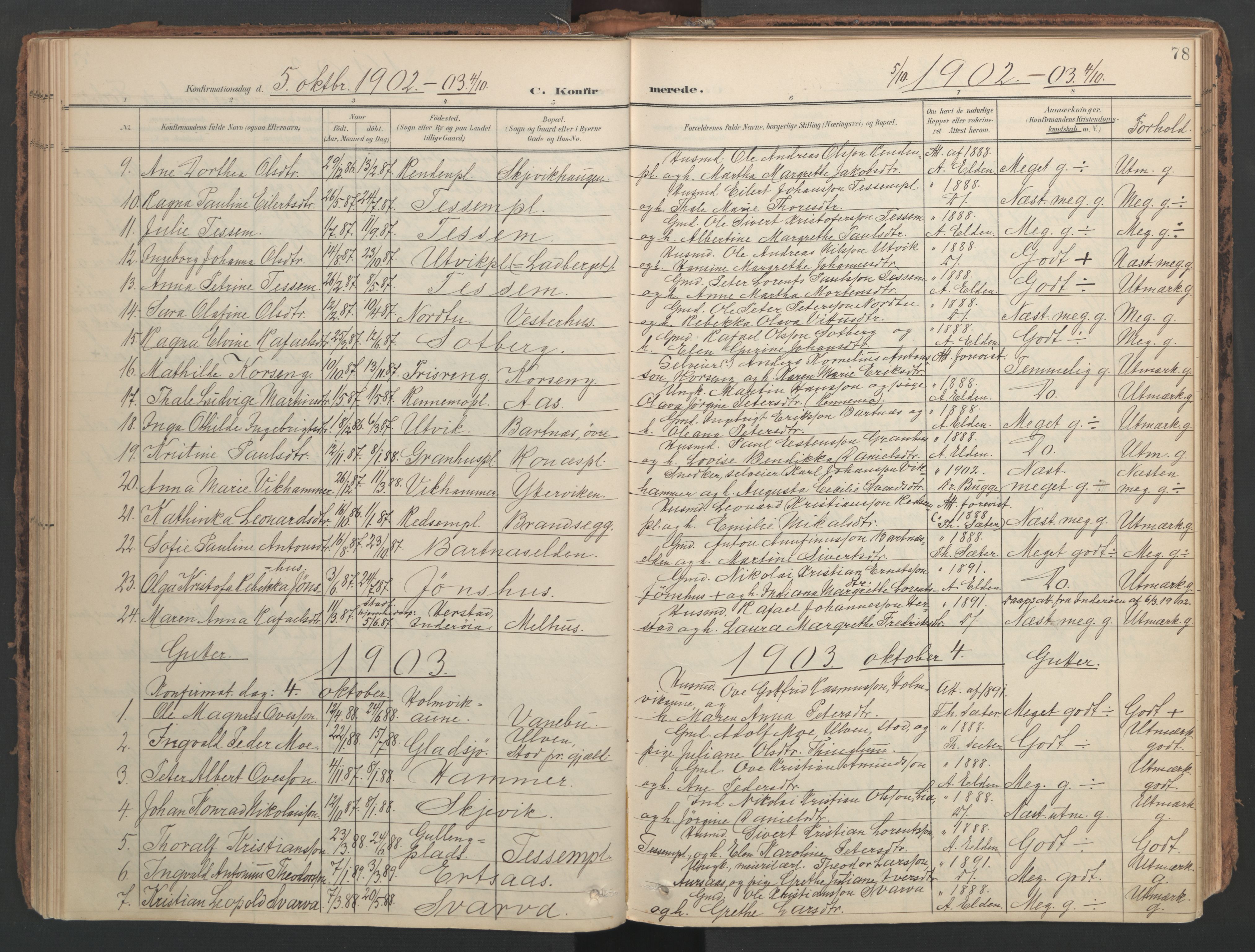 Ministerialprotokoller, klokkerbøker og fødselsregistre - Nord-Trøndelag, SAT/A-1458/741/L0397: Parish register (official) no. 741A11, 1901-1911, p. 78