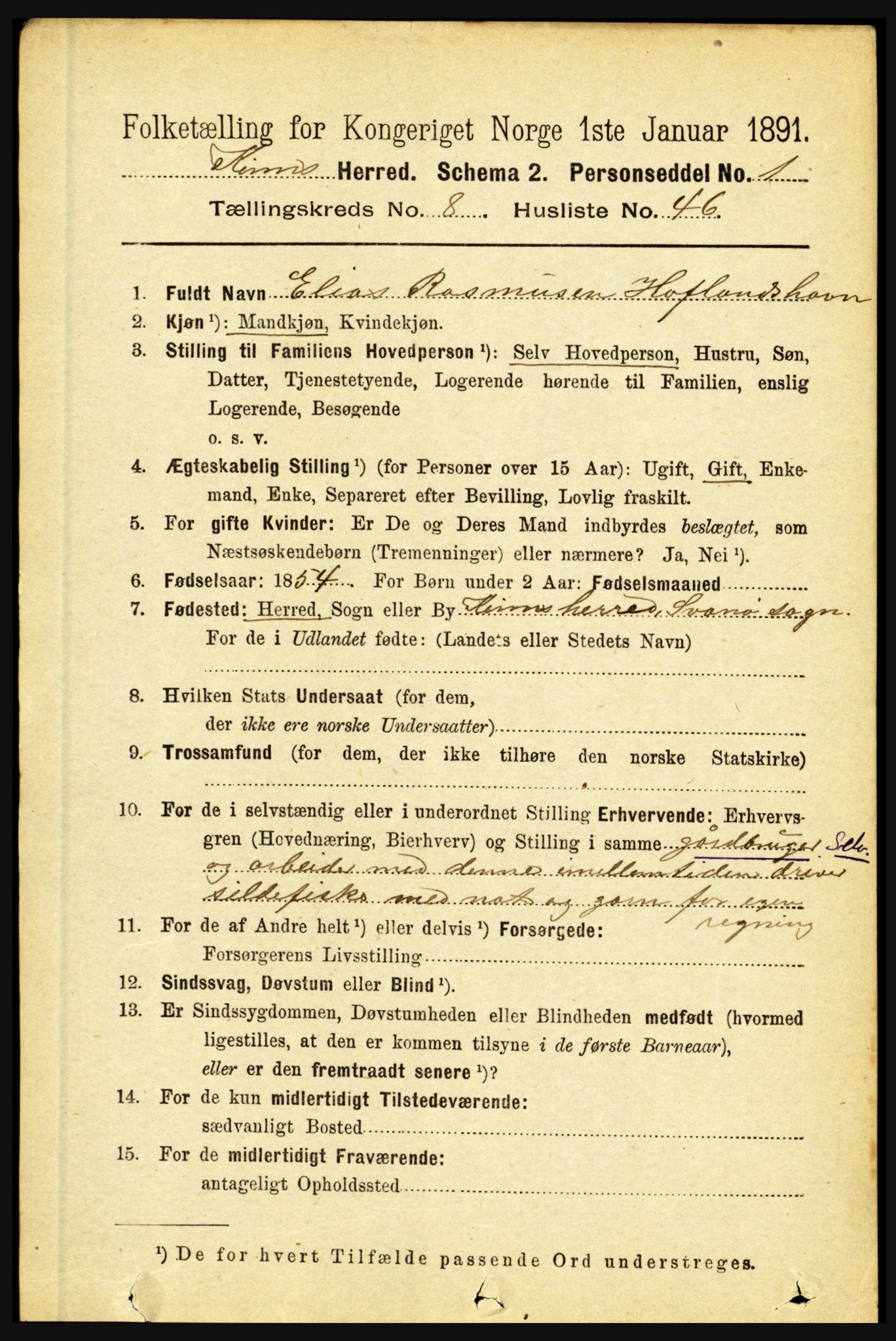 RA, 1891 census for 1437 Kinn, 1891, p. 3391