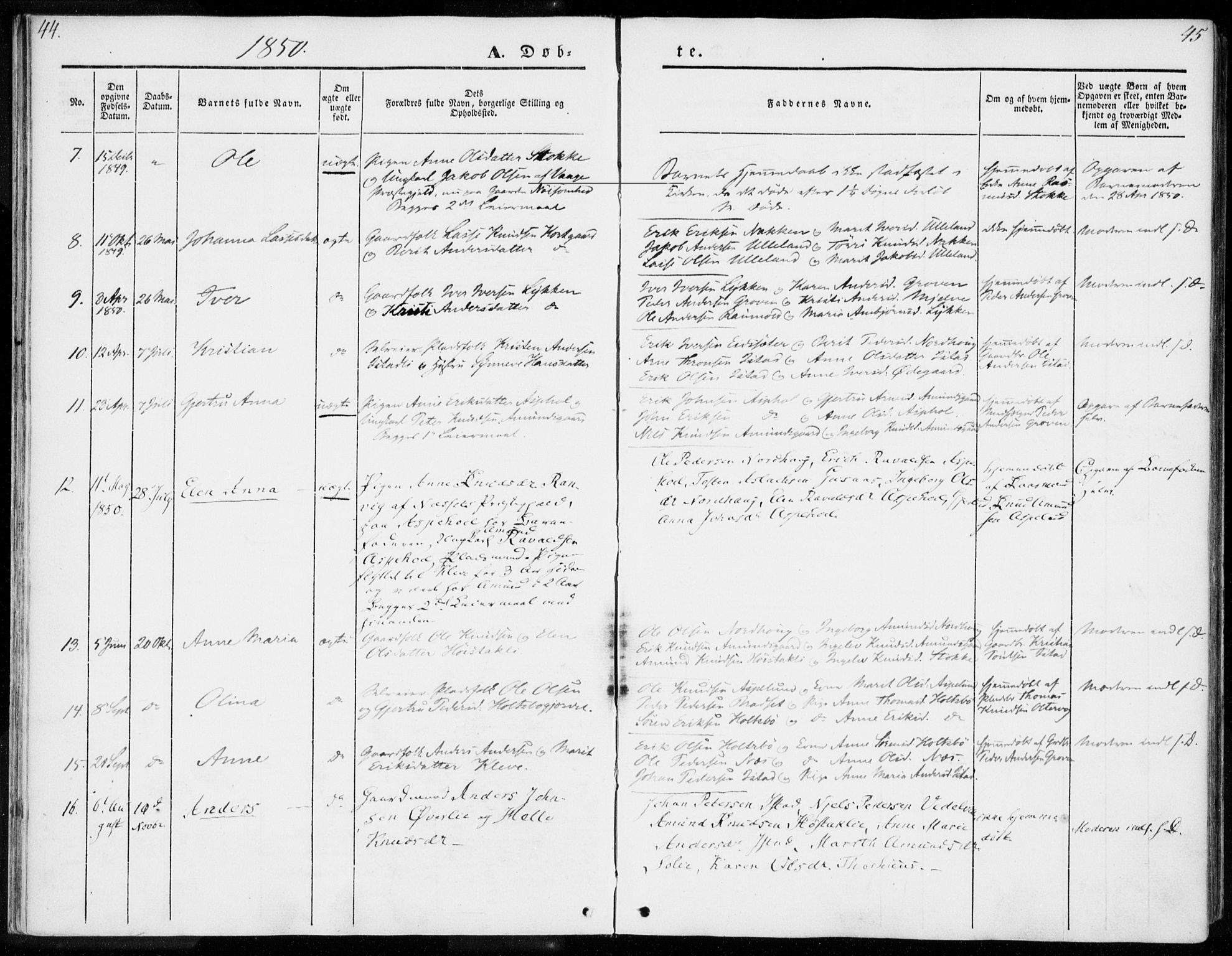 Ministerialprotokoller, klokkerbøker og fødselsregistre - Møre og Romsdal, SAT/A-1454/557/L0680: Parish register (official) no. 557A02, 1843-1869, p. 44-45