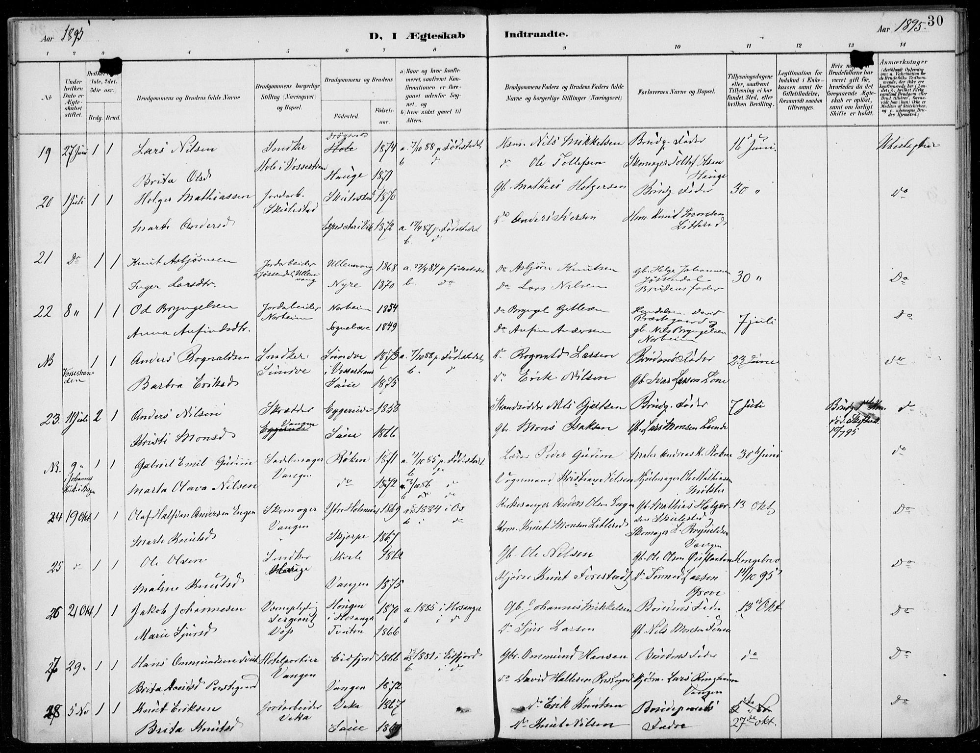 Voss sokneprestembete, AV/SAB-A-79001/H/Haa: Parish register (official) no. C  1, 1887-1915, p. 30