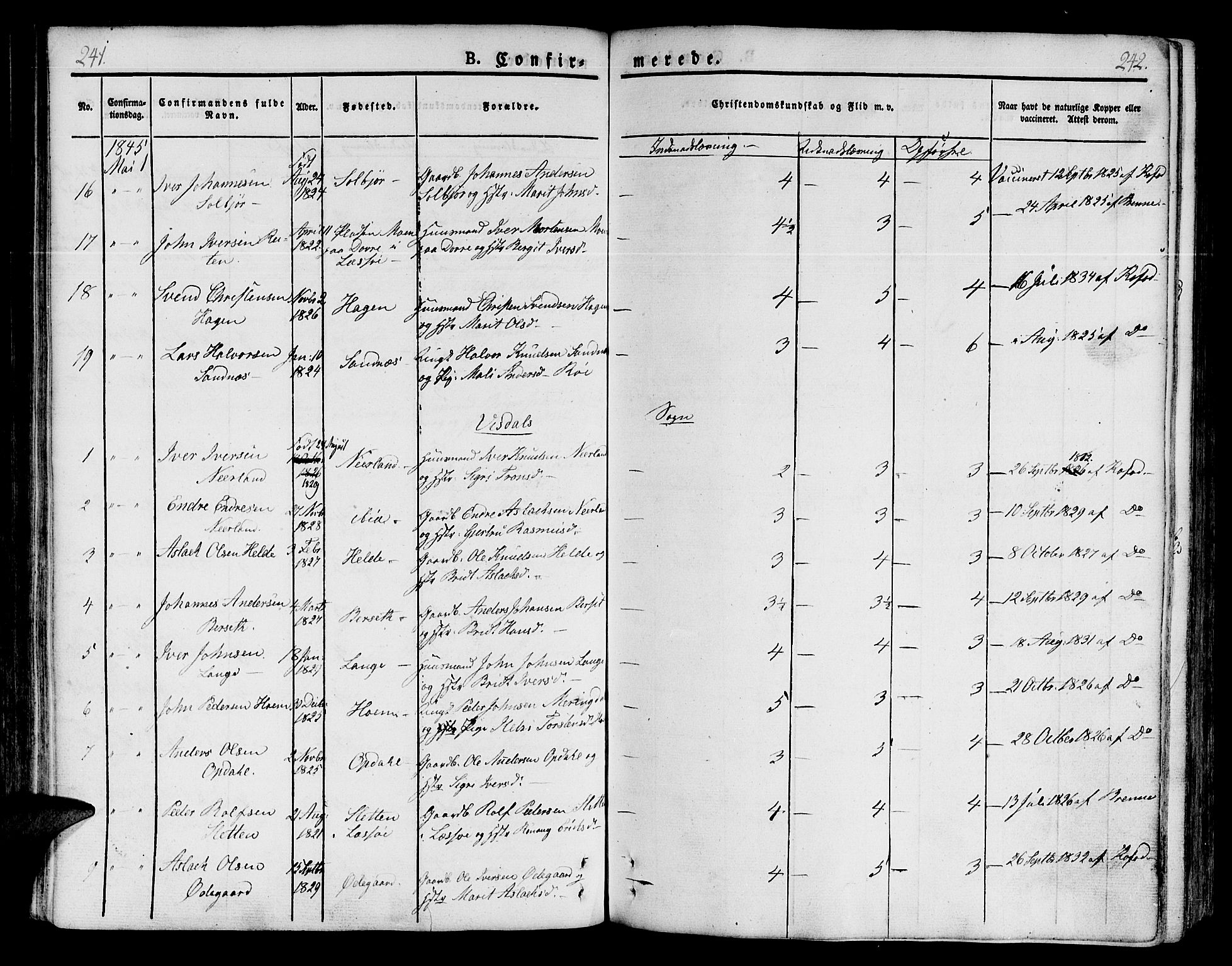 Ministerialprotokoller, klokkerbøker og fødselsregistre - Møre og Romsdal, AV/SAT-A-1454/551/L0624: Parish register (official) no. 551A04, 1831-1845, p. 241-242