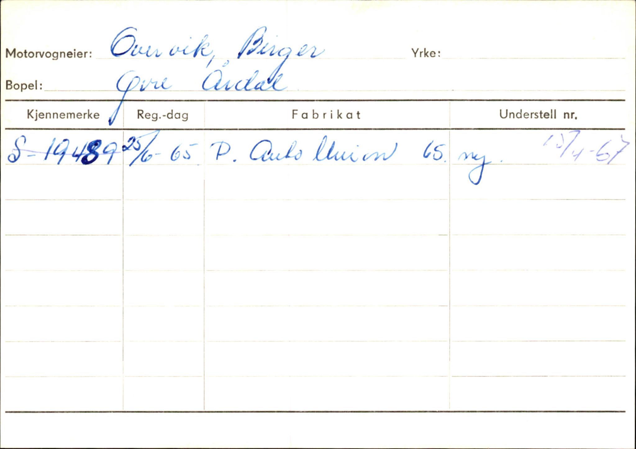 Statens vegvesen, Sogn og Fjordane vegkontor, AV/SAB-A-5301/4/F/L0145: Registerkort Vågsøy S-Å. Årdal I-P, 1945-1975, p. 2344