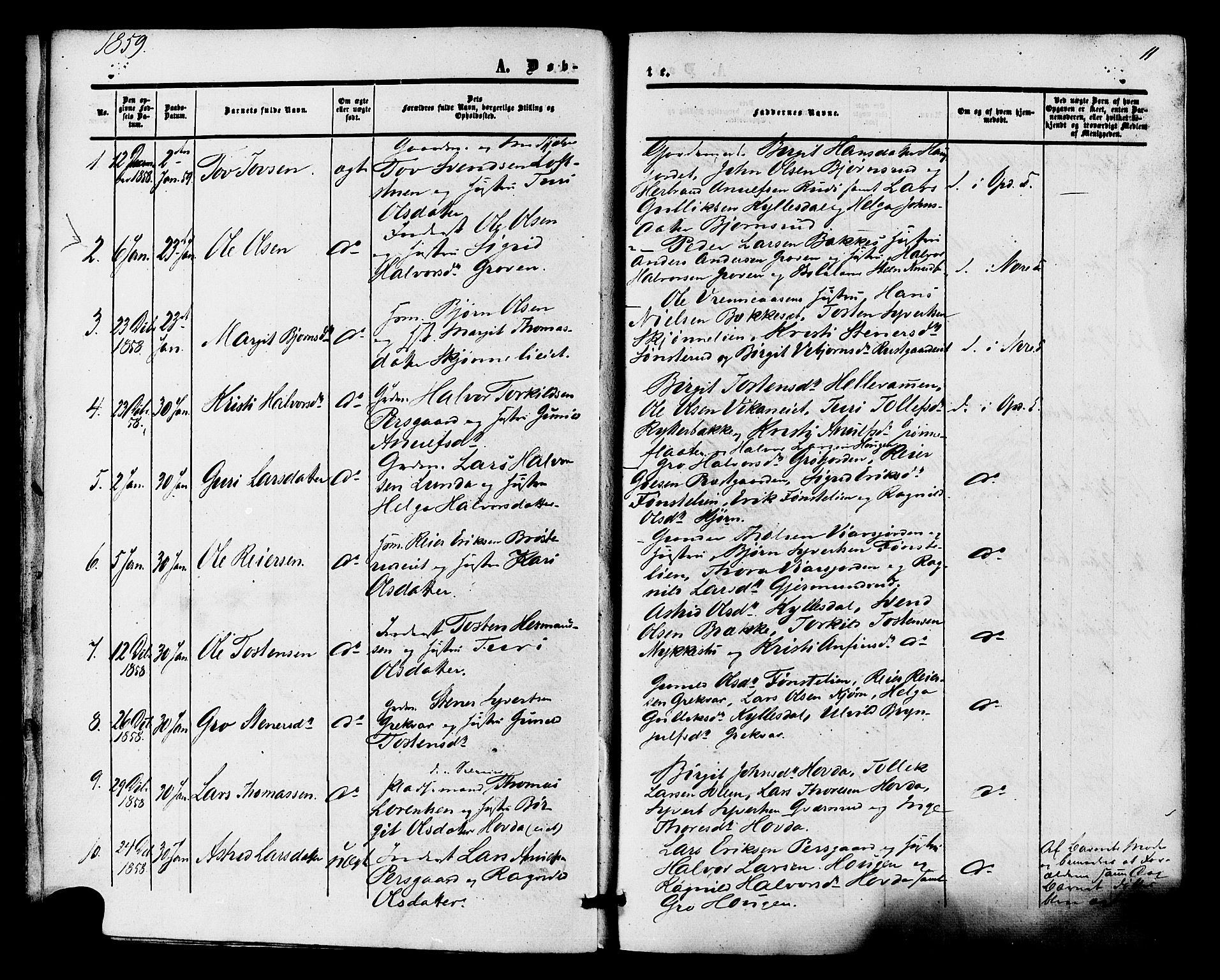 Nore kirkebøker, SAKO/A-238/F/Fa/L0003: Parish register (official) no. I 3, 1858-1866, p. 11