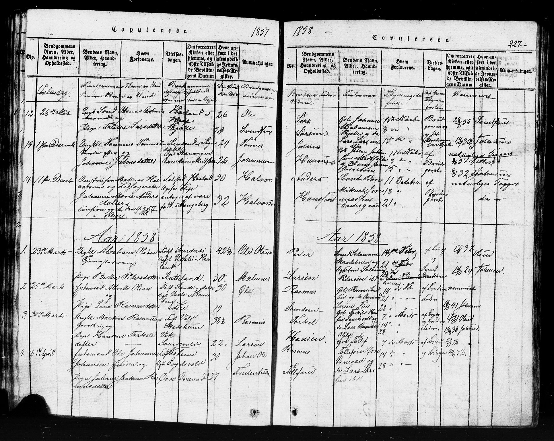 Klepp sokneprestkontor, SAST/A-101803/001/3/30BB/L0001: Parish register (copy) no.  B 1, 1816-1859, p. 227