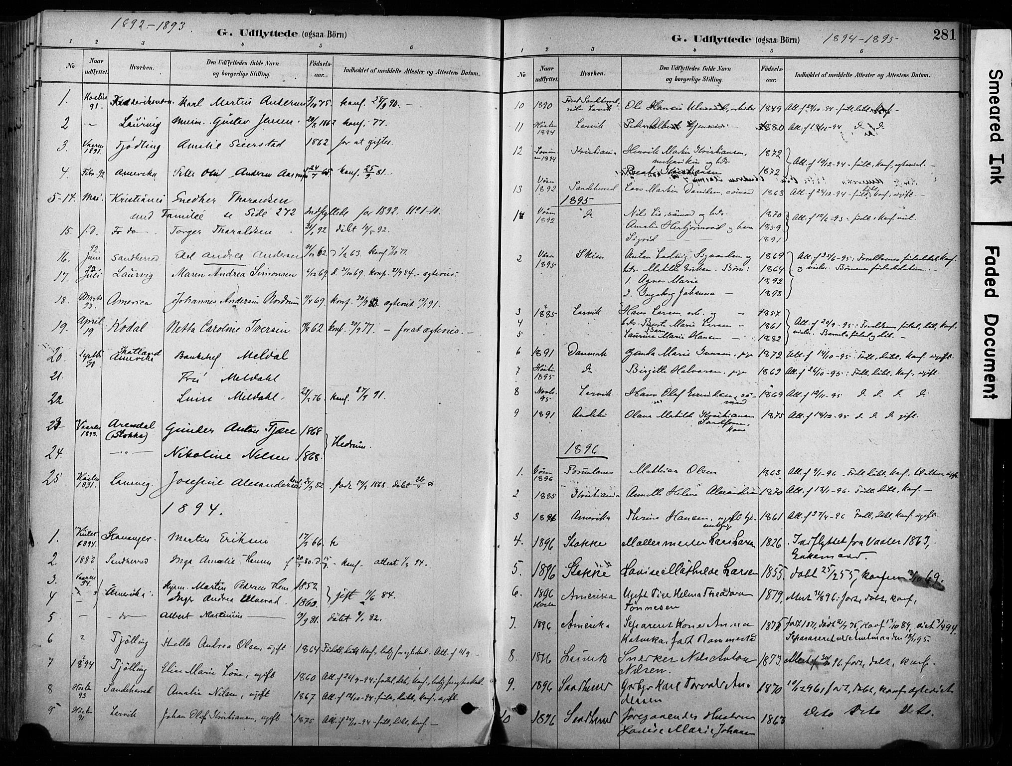 Hedrum kirkebøker, AV/SAKO-A-344/F/Fa/L0009: Parish register (official) no. I 9, 1881-1903, p. 281