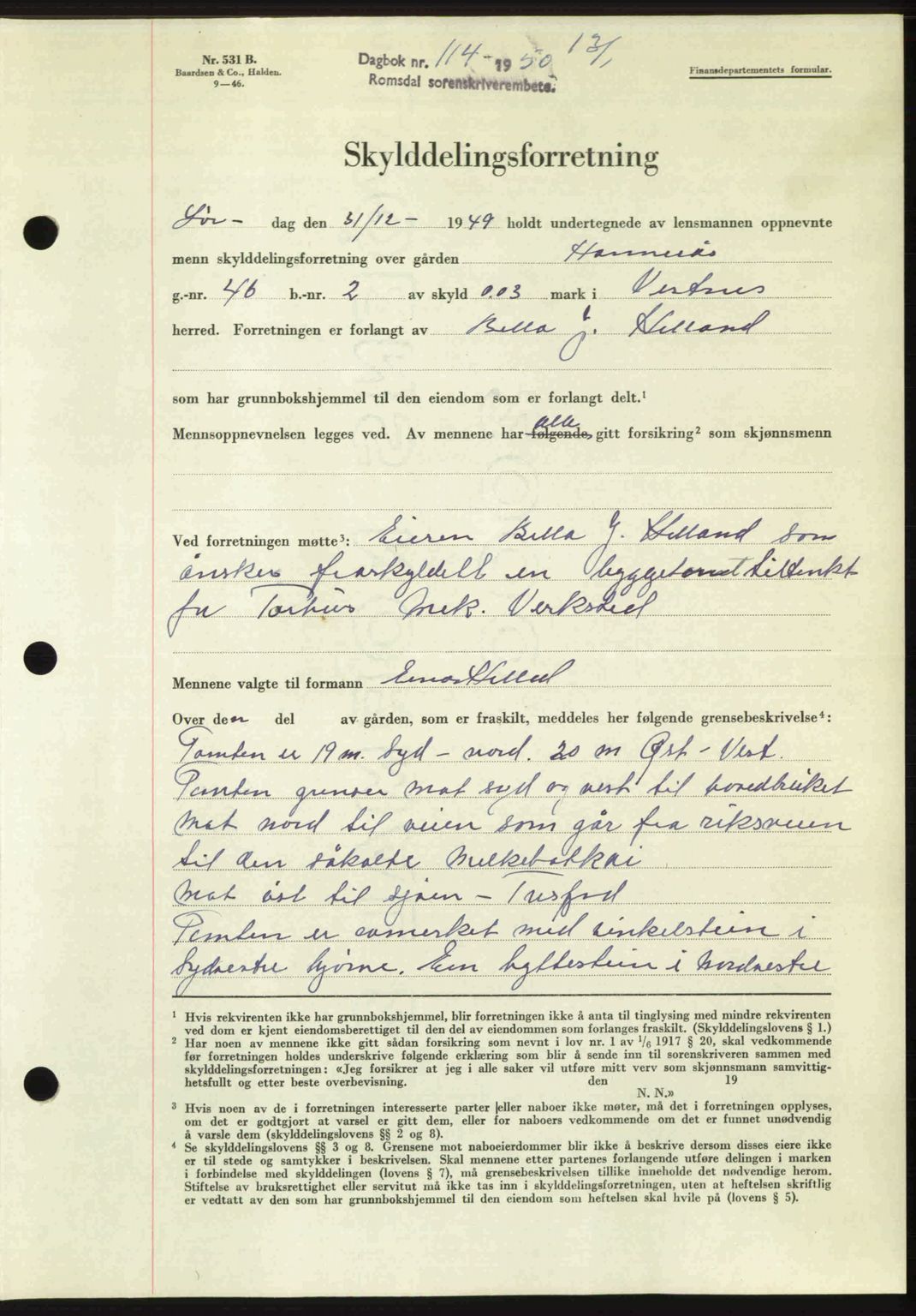 Romsdal sorenskriveri, AV/SAT-A-4149/1/2/2C: Mortgage book no. A32, 1950-1950, Diary no: : 114/1950