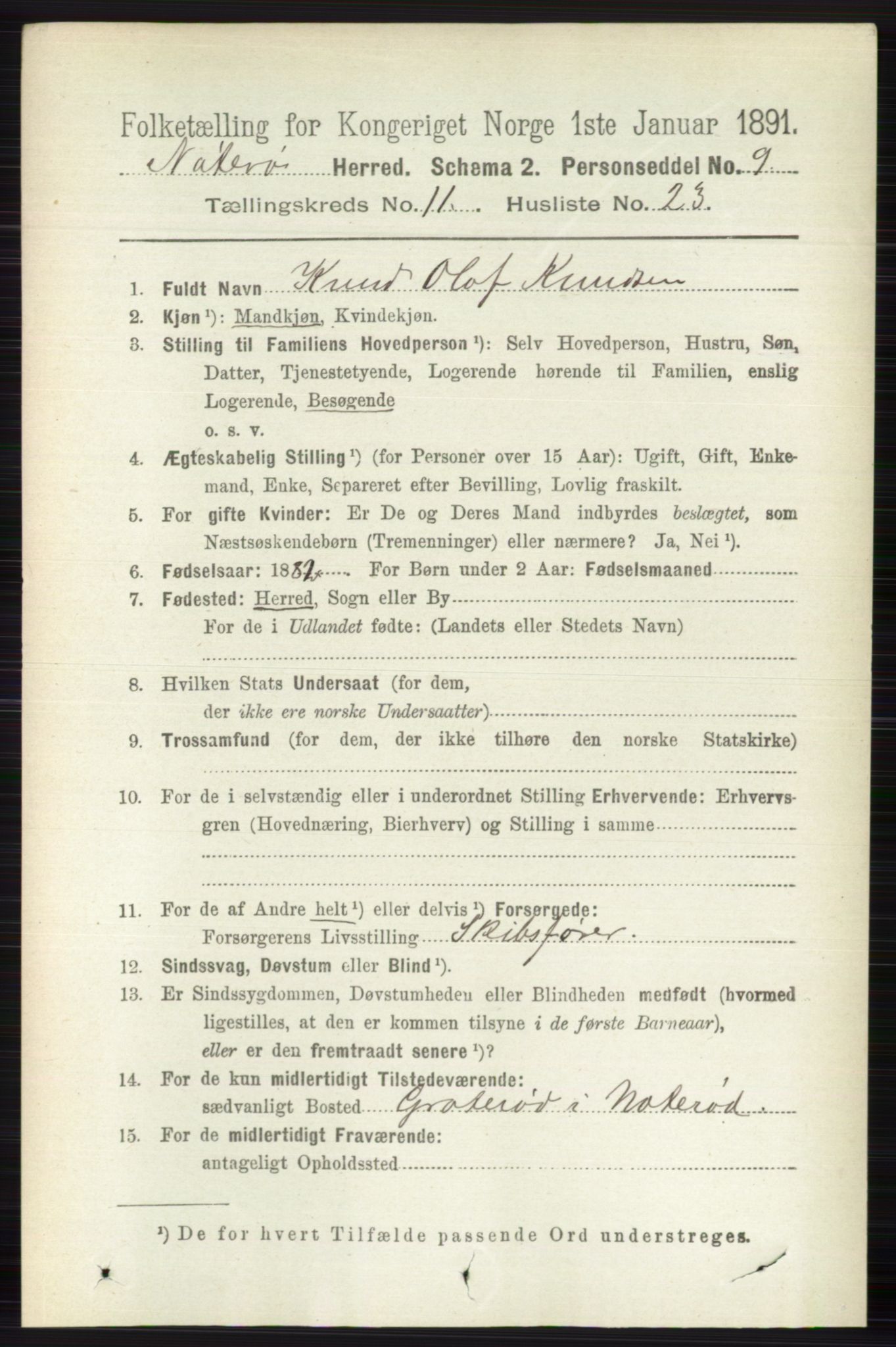 RA, 1891 census for 0722 Nøtterøy, 1891, p. 5945