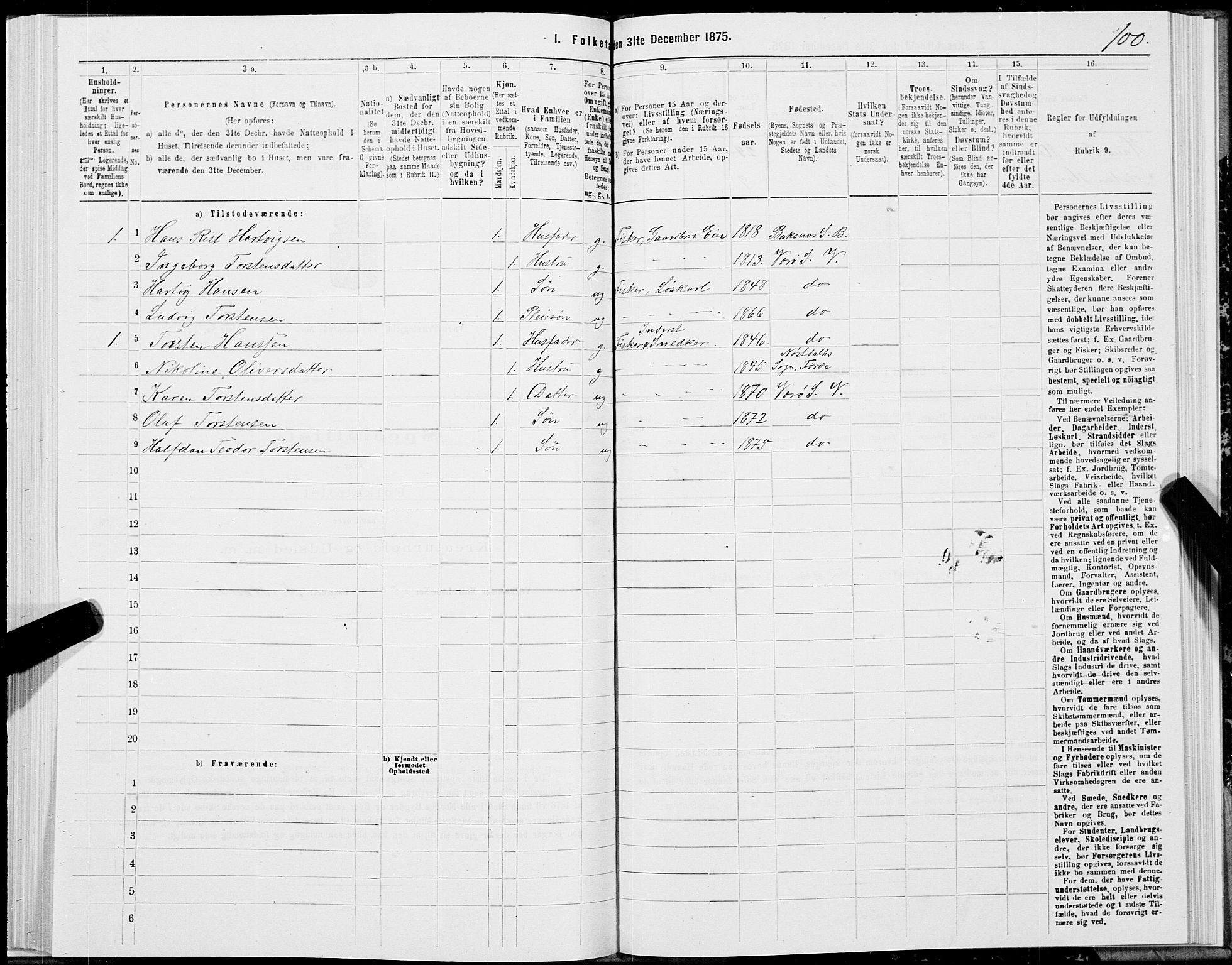 SAT, 1875 census for 1857P Værøy, 1875, p. 1100