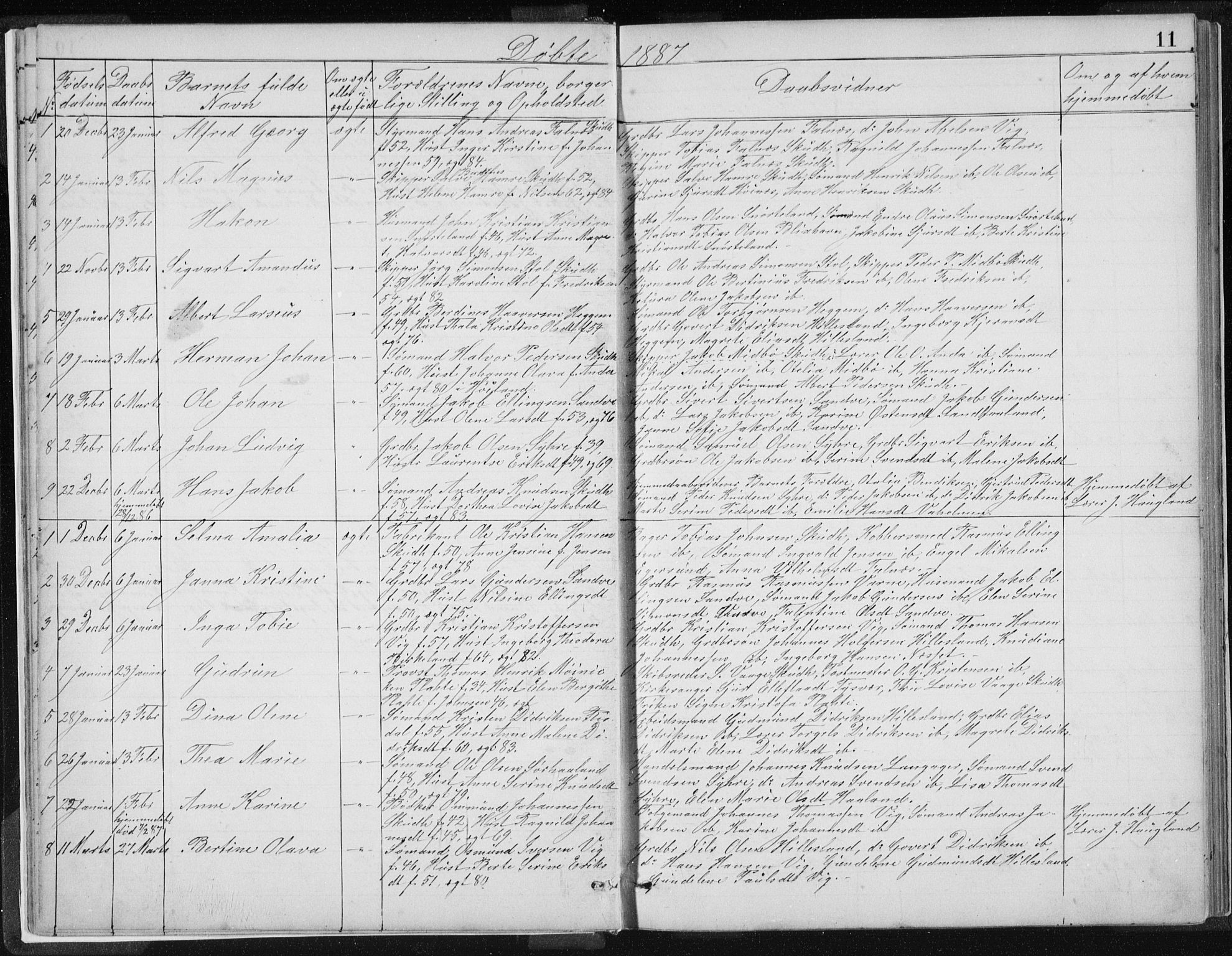 Skudenes sokneprestkontor, SAST/A -101849/H/Ha/Hab/L0007: Parish register (copy) no. B 7, 1885-1899, p. 11
